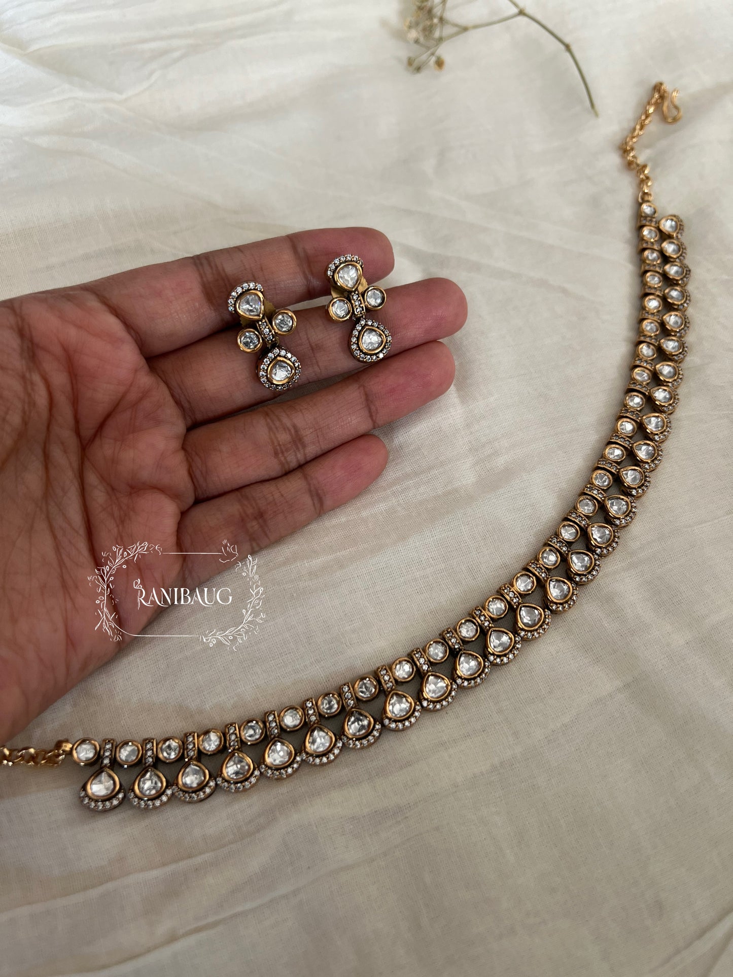 Aadya Polki Kundan Victorian Necklace Set By Ranibaug