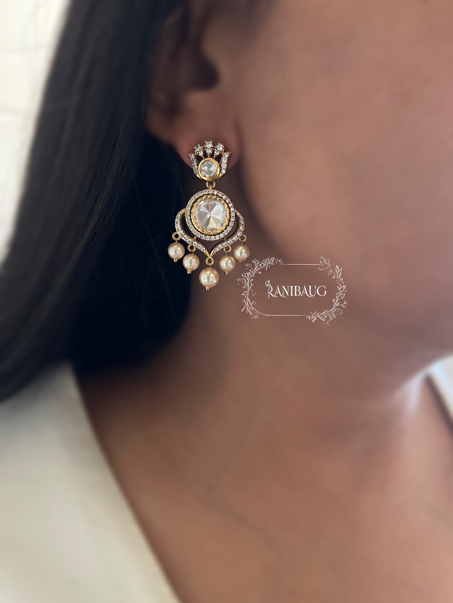 Aairana Polki Drop Pearl Adorned Dangle Earrings By Ranibaug