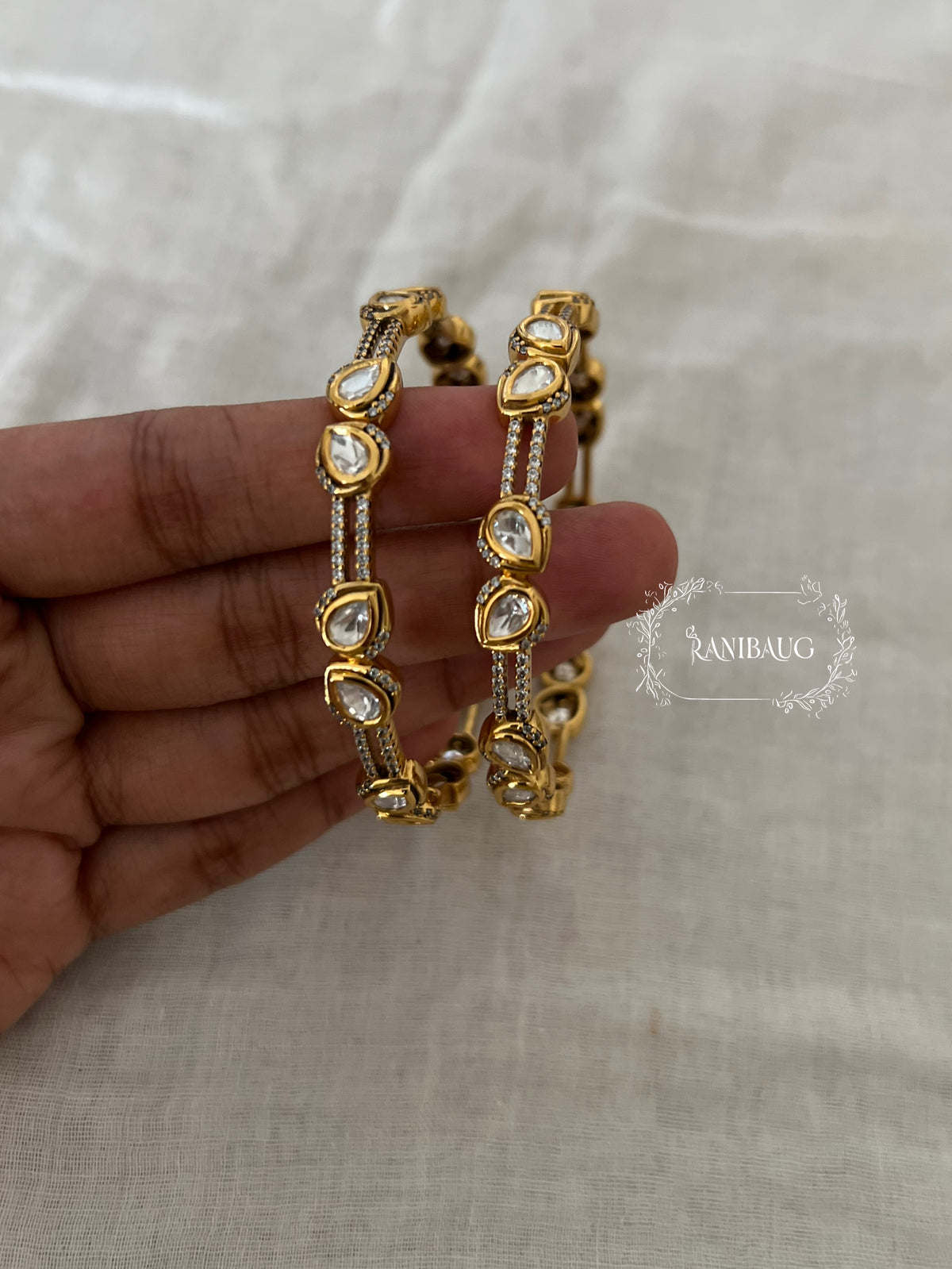 Aarna Kundan Gold Finish Classic Teardrop Festive Bangles By Ranibaug