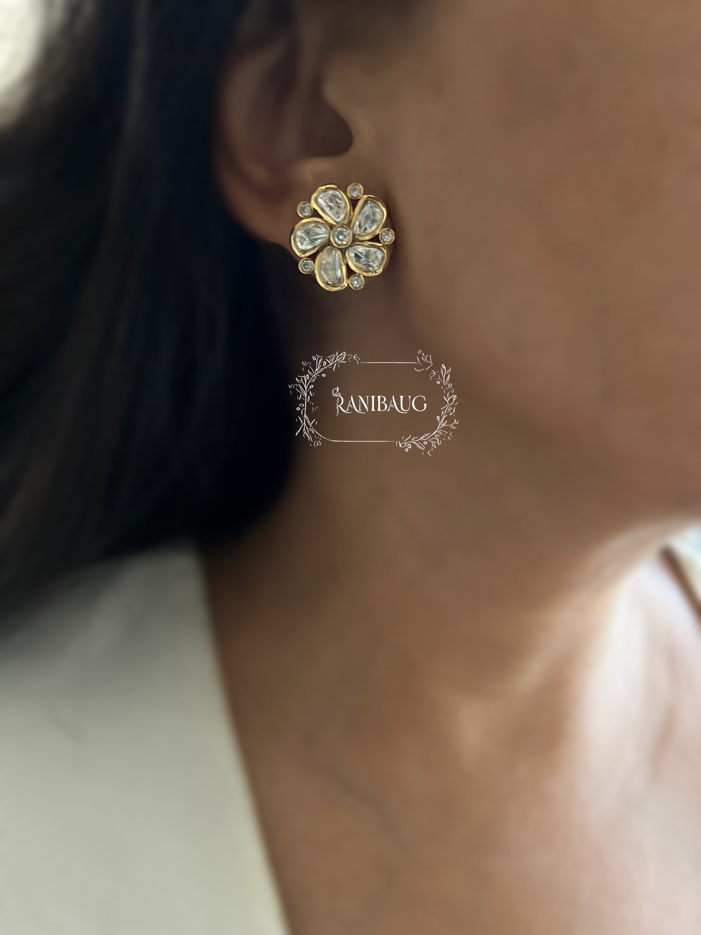 Aarna Polki Blossom Gold Finish Ear Studs Jewelry By Ranibaug