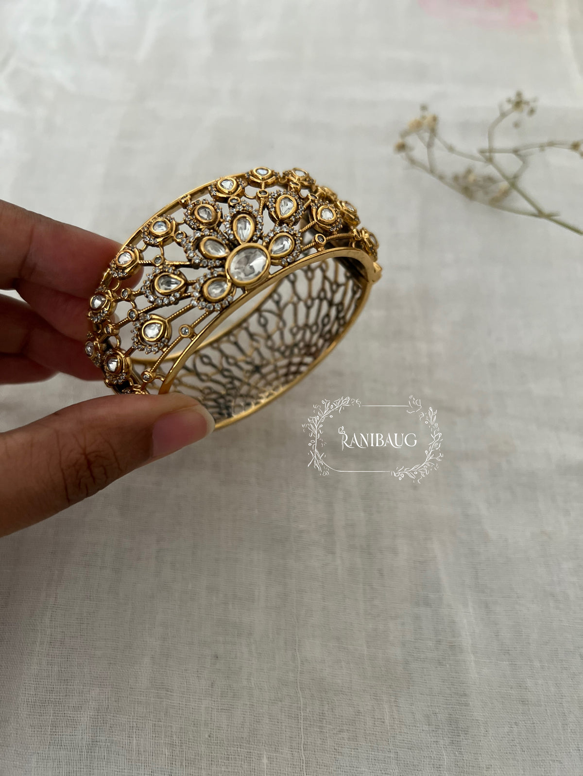 Aarvi Queen'S Crown Polki Cluster In Intricate Gold Finish Design Royal Bracelet By Ranibaug