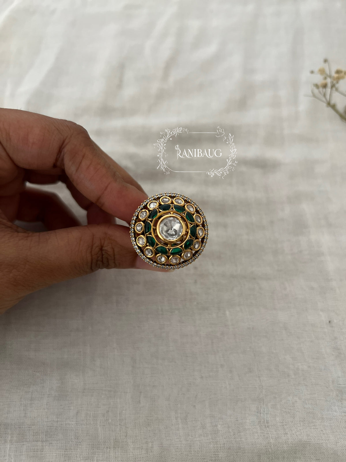 Abeera Classic Antique Gold Round Polki Motif Festive Ring By Ranibaug | Diwali 2026 Jewelry Trends