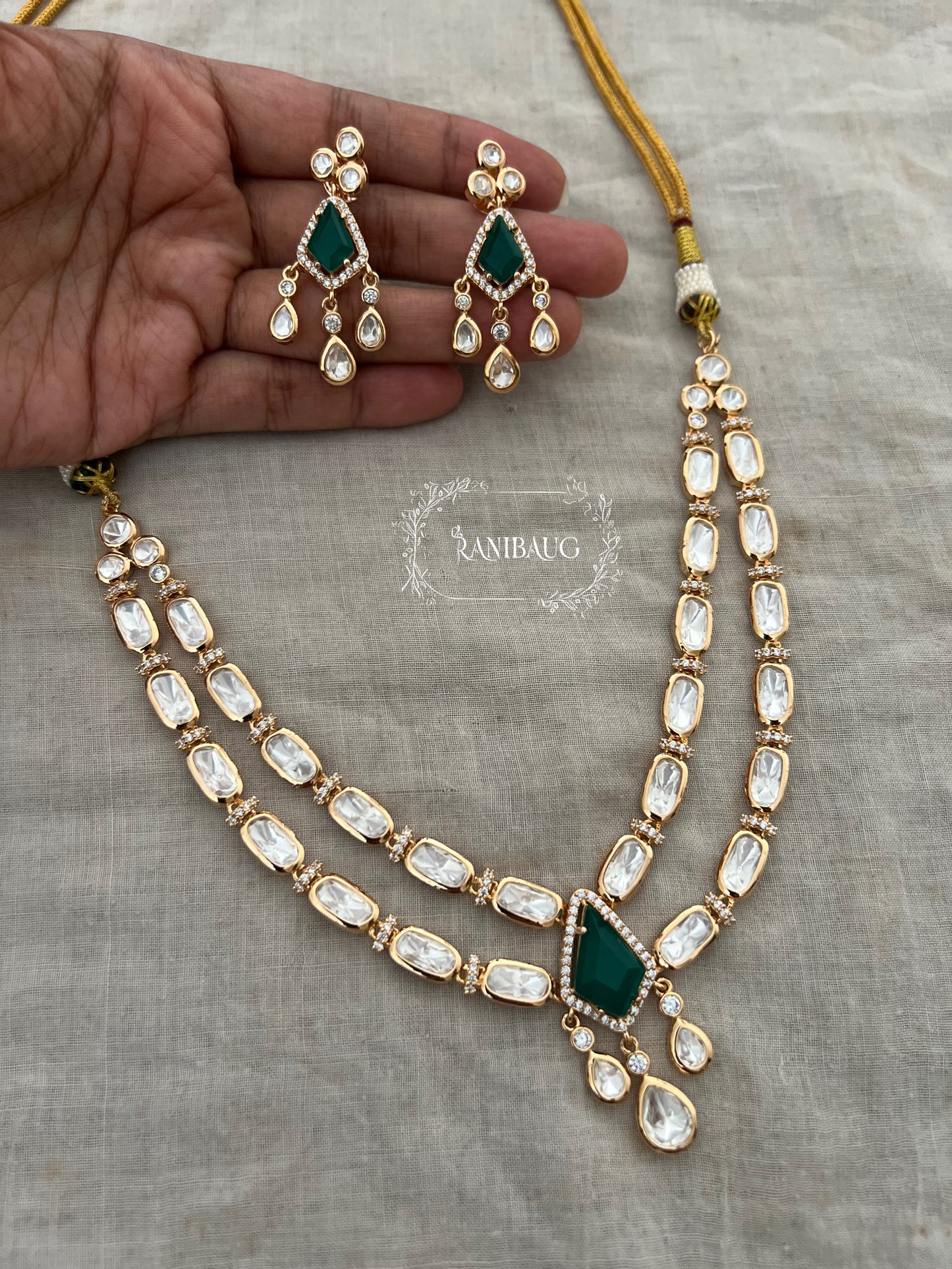 Adisha Doladi Polki Kundan Gold Finish Teardrop Motif Festive Necklace Jewelry Set By Ranibaug