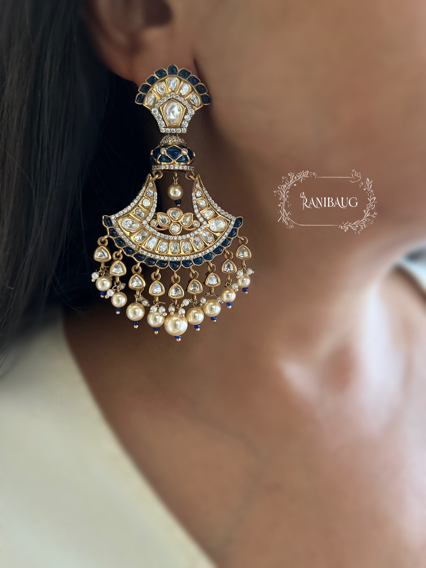 Aditi Victorian Inspired Chandelier Earrings Chandbali With Two Layered Pearl Fringe By Ranibaug