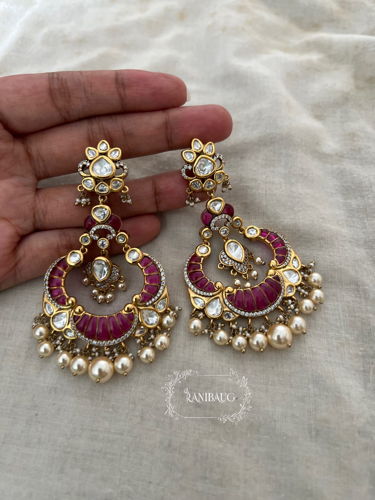 Akriti Statement Polki Kundan And Pearl Meenakali Weddig Earrings By Ranibaug