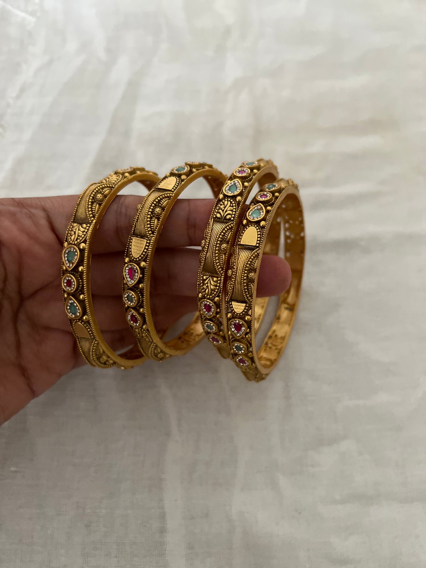 Amodini Intricate Design Royal Gold Finish Traditional Indian Heritage Bangles Set By Ranibaug