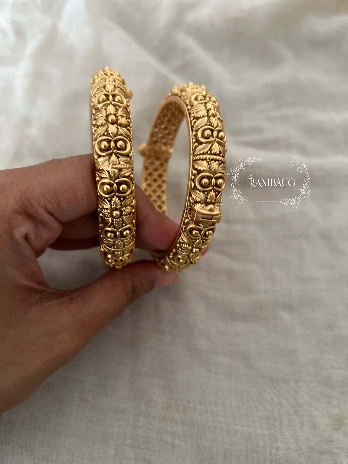 Amudha Ranibaug Heritage Scrollwork Gold Bangles South Indian Style Jewelry
