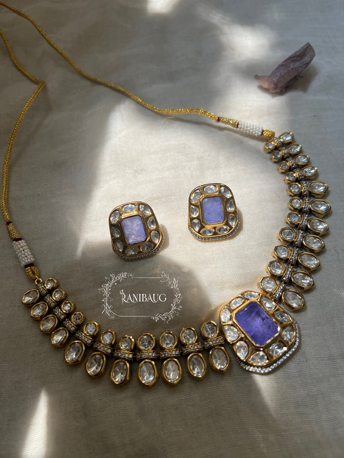 Anaya Gemstone Royal Mossainite Choker Necklace Set By Ranibaug