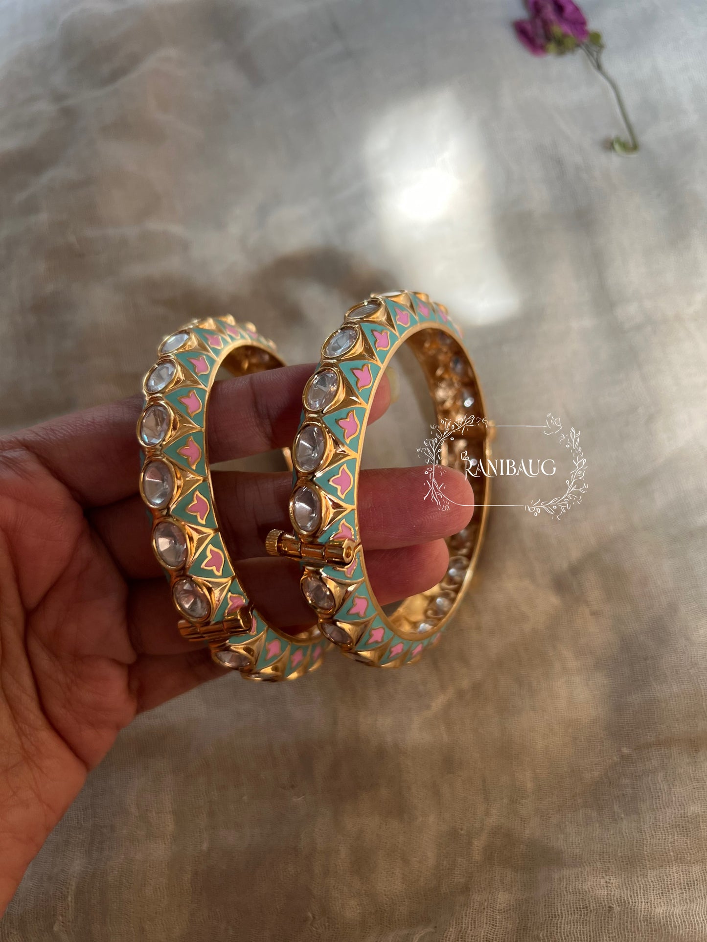 Aneri Pastel Enamel Kundan Bridal Bangles By Ranibaug