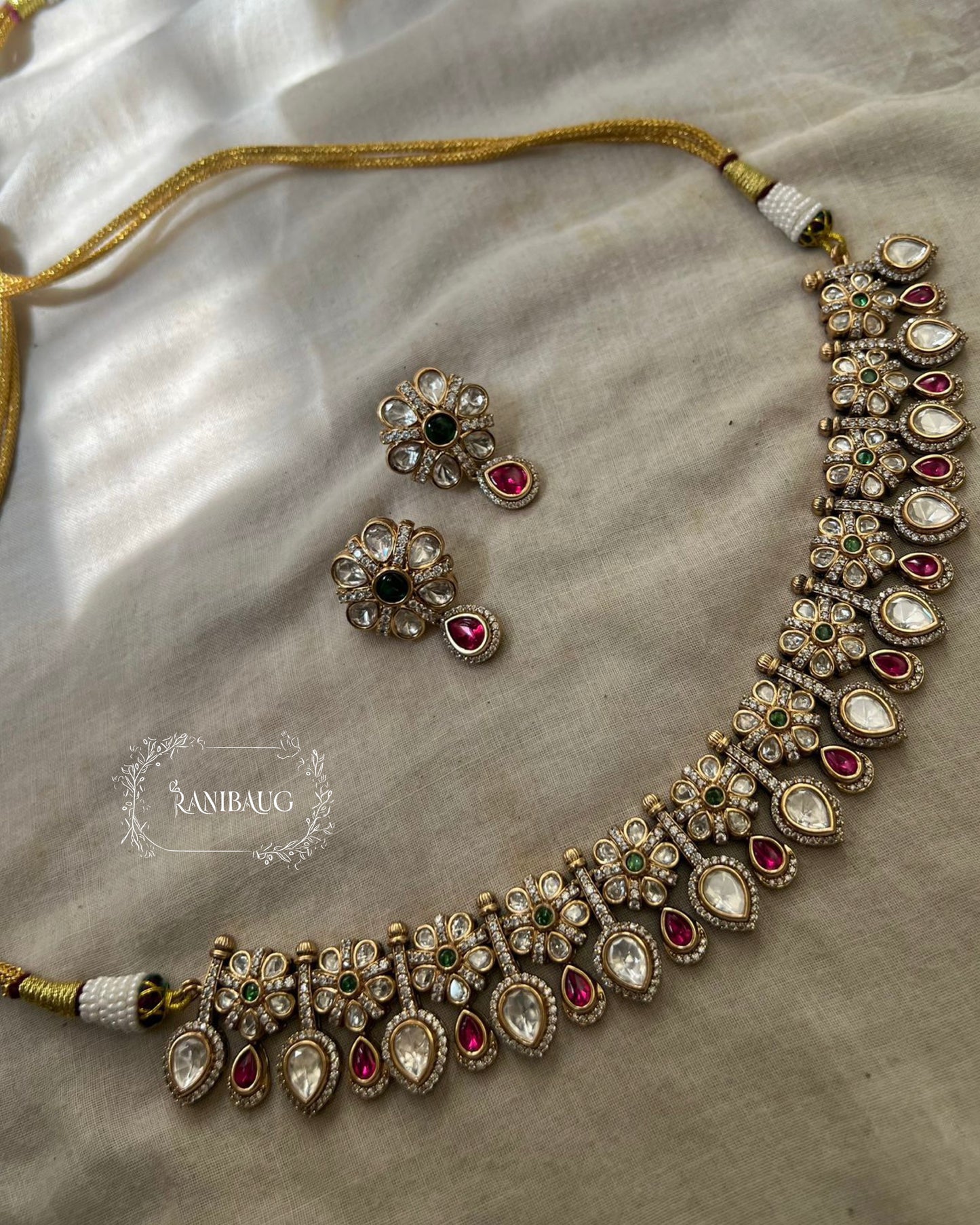 Ankita Floral Stud Motif Kundan Necklace Set For Women By Ranibaug | 2025 2026