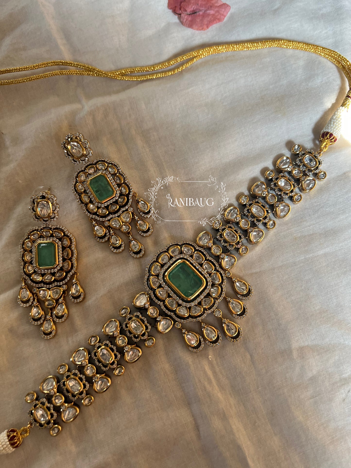 Anshika Victorian Polki Kundan Choker Necklace Set Jewellery For Women With Gemstone By Ranibaug