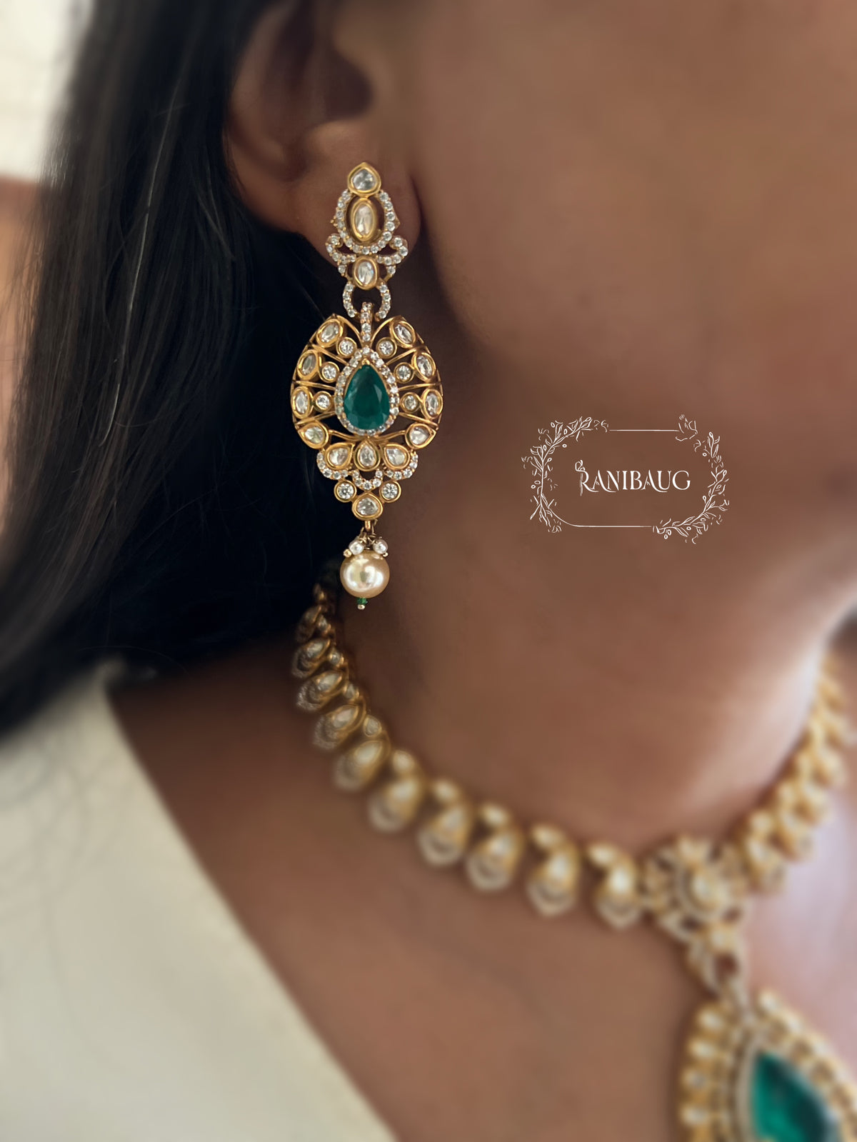 Antara Polki Kundan Teardrop Gemstone Traditional Jewellery Set By Ranibaug