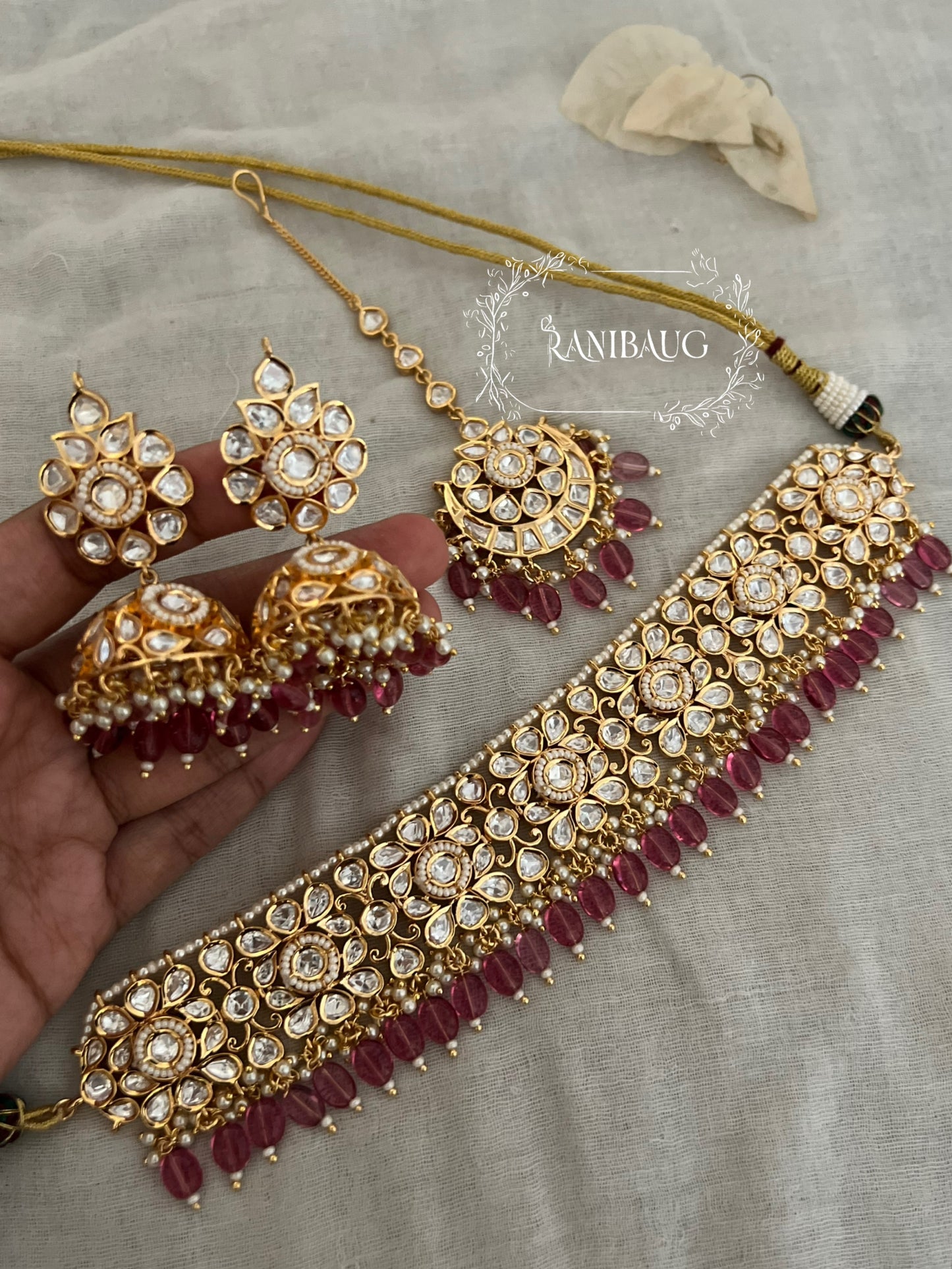 Anusha Indian Traditional Jewellery Kundan Gold Plated Choker Set By Ranibaug