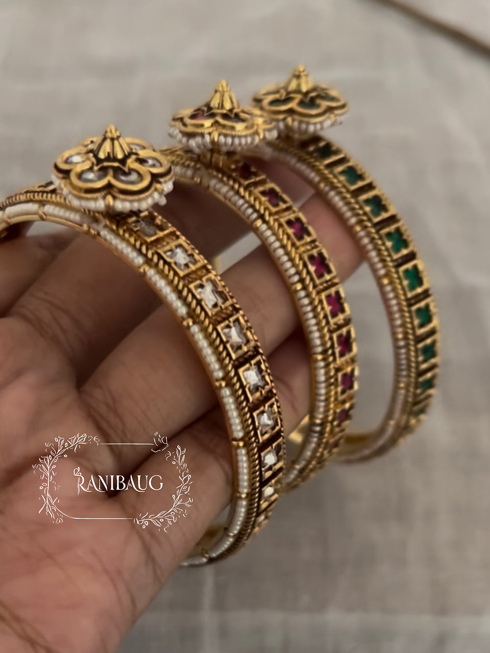 Aparna Floral Motif Colored Stone Studded Bangle Bridal By Ranibaug