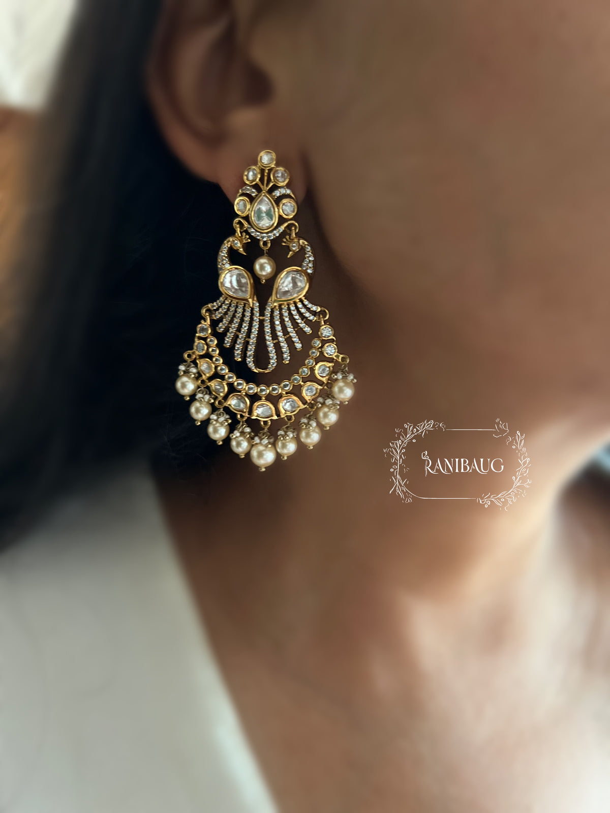 Aradhna Polki Kundan Designer Gold Finish Festive Chandbali By Ranibaug