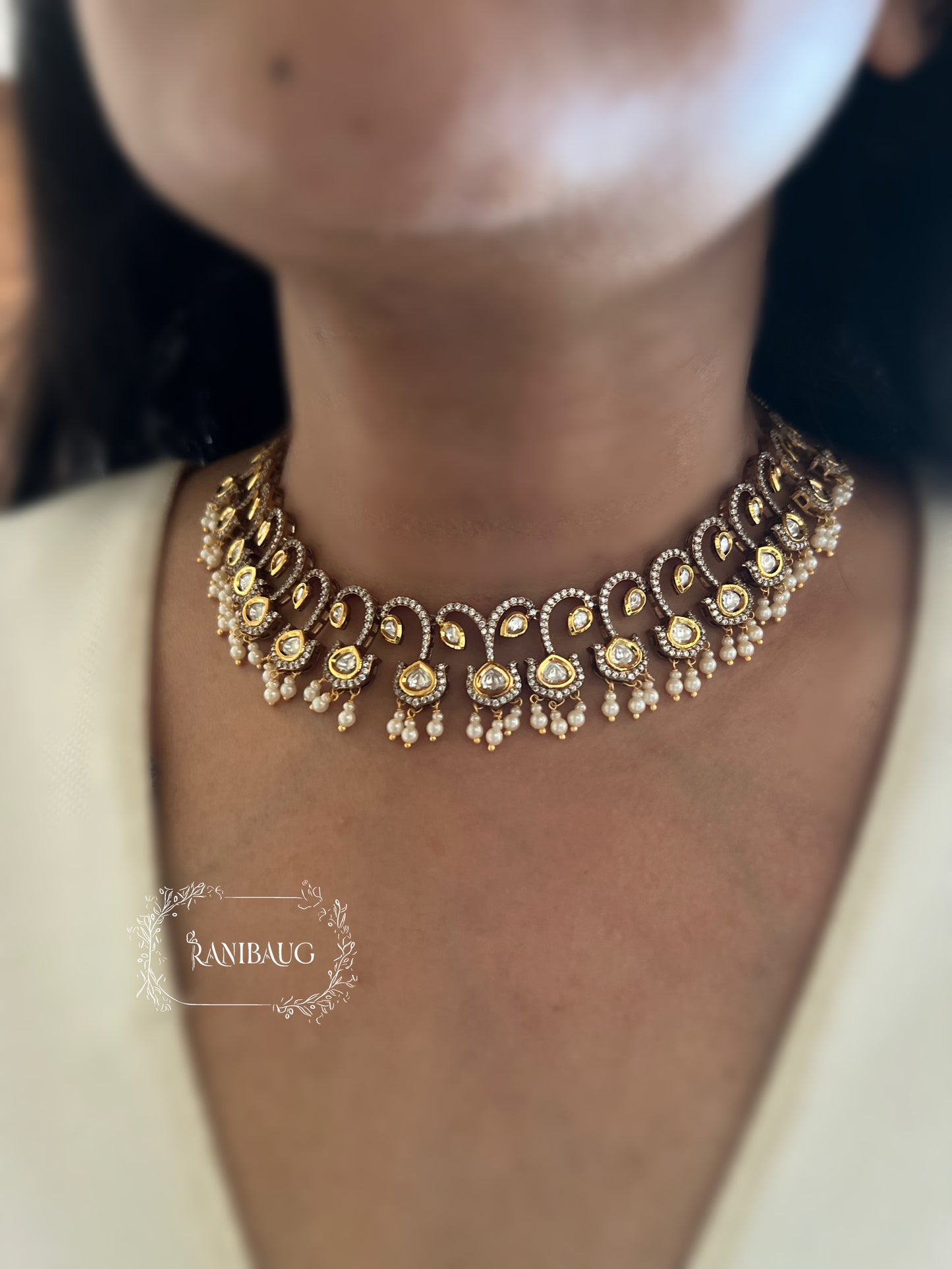 Aradhya Leaf Kundan Polki Necklace Choker Indian Jewelry Set By Ranibaug | Wedding Jewellery Collection 2025 2026