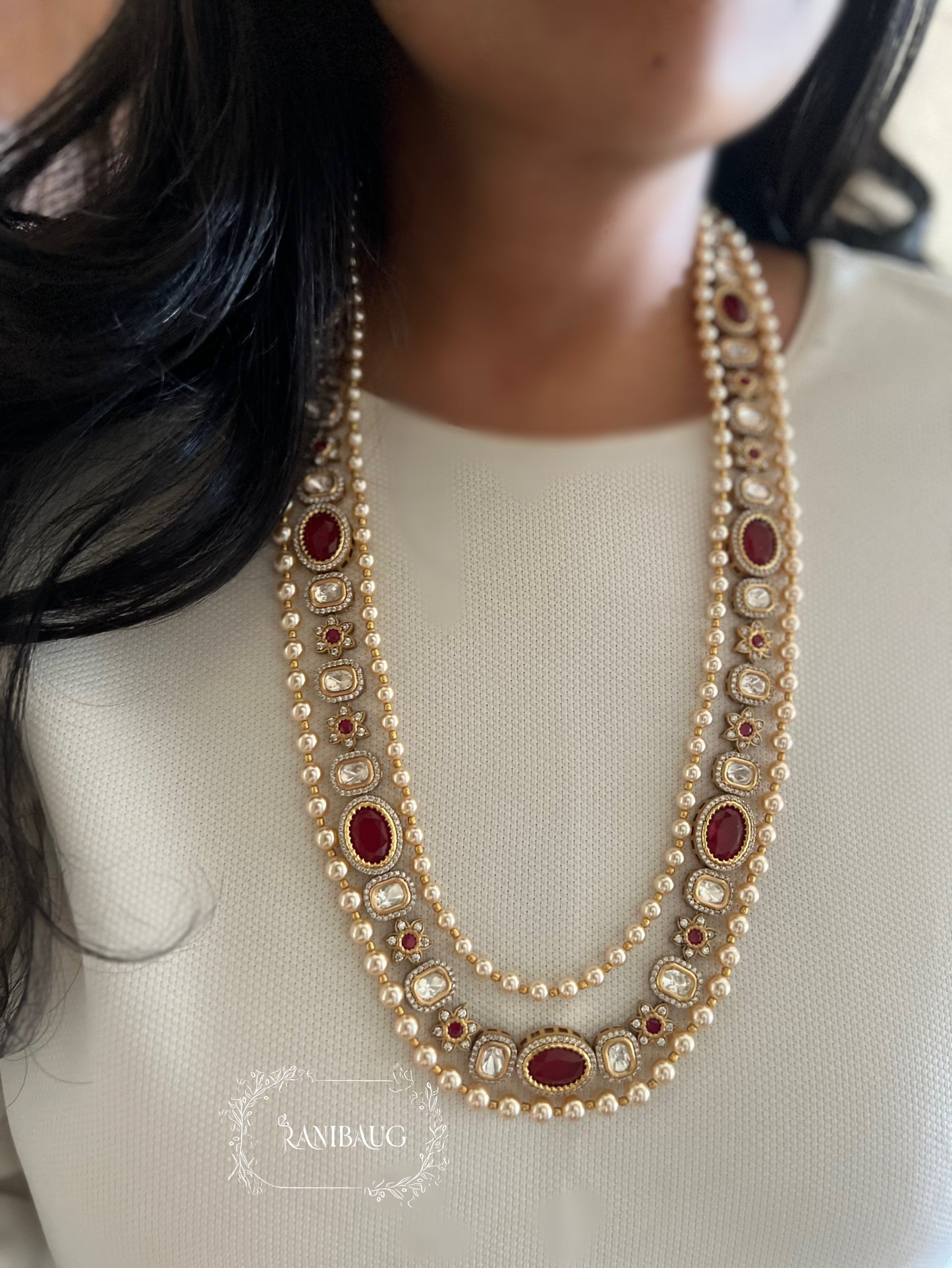 Ashlesha Long Polki Sudded Pearl Mala Outlined Necklace By Ranibaug