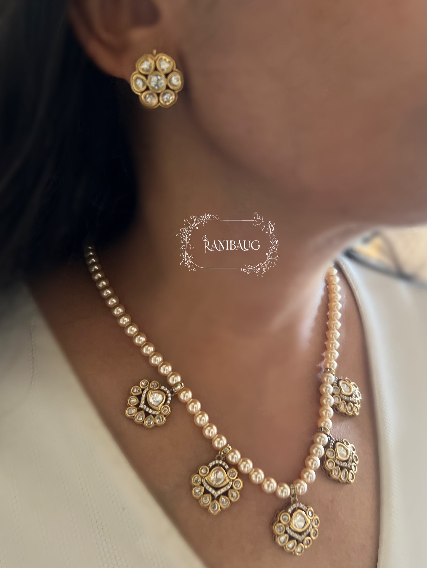 Avantika Pearl Adorned Polki Kundan Studded Victorian Gold Finish Floral Motif Necklace By Ranibaug