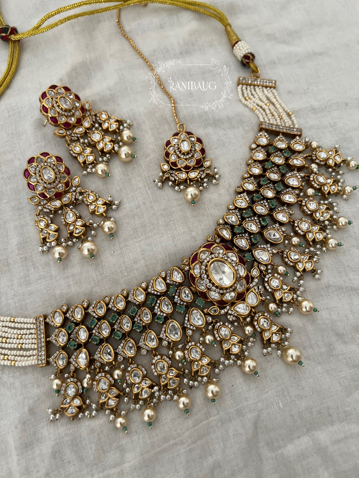 Avira Polki Bridal Necklace In Rich Gold Finish And Polki Studded By Ranibaug