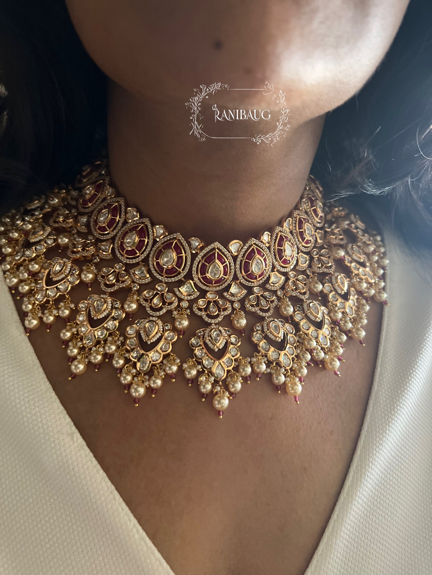 Avni Indian Rich Gold Heavy Necklace Set Jewellery For Bride With Polki Kundan And Pearls By Ranibaug