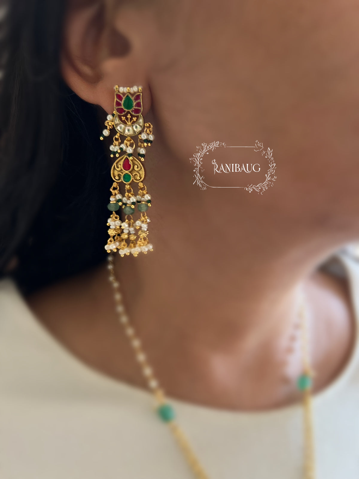 Avriya Long Designer Gold Finish Classic Traditional Heritage Jewellery Set By Ranibaug