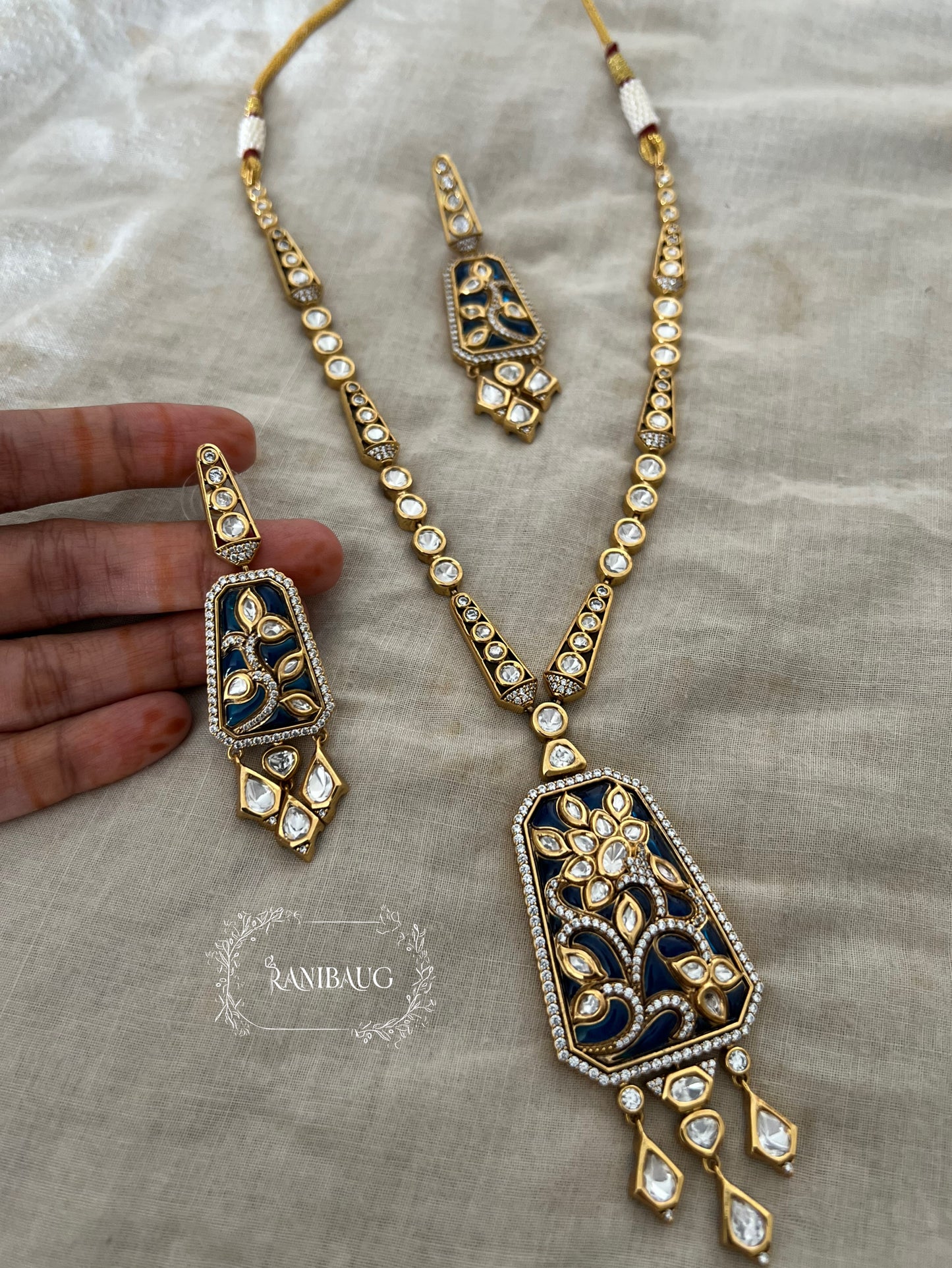 Rajeshwari Polki Kundan Gold Finish Necklace Set By Ranibaug Floral Meenakari | 2026