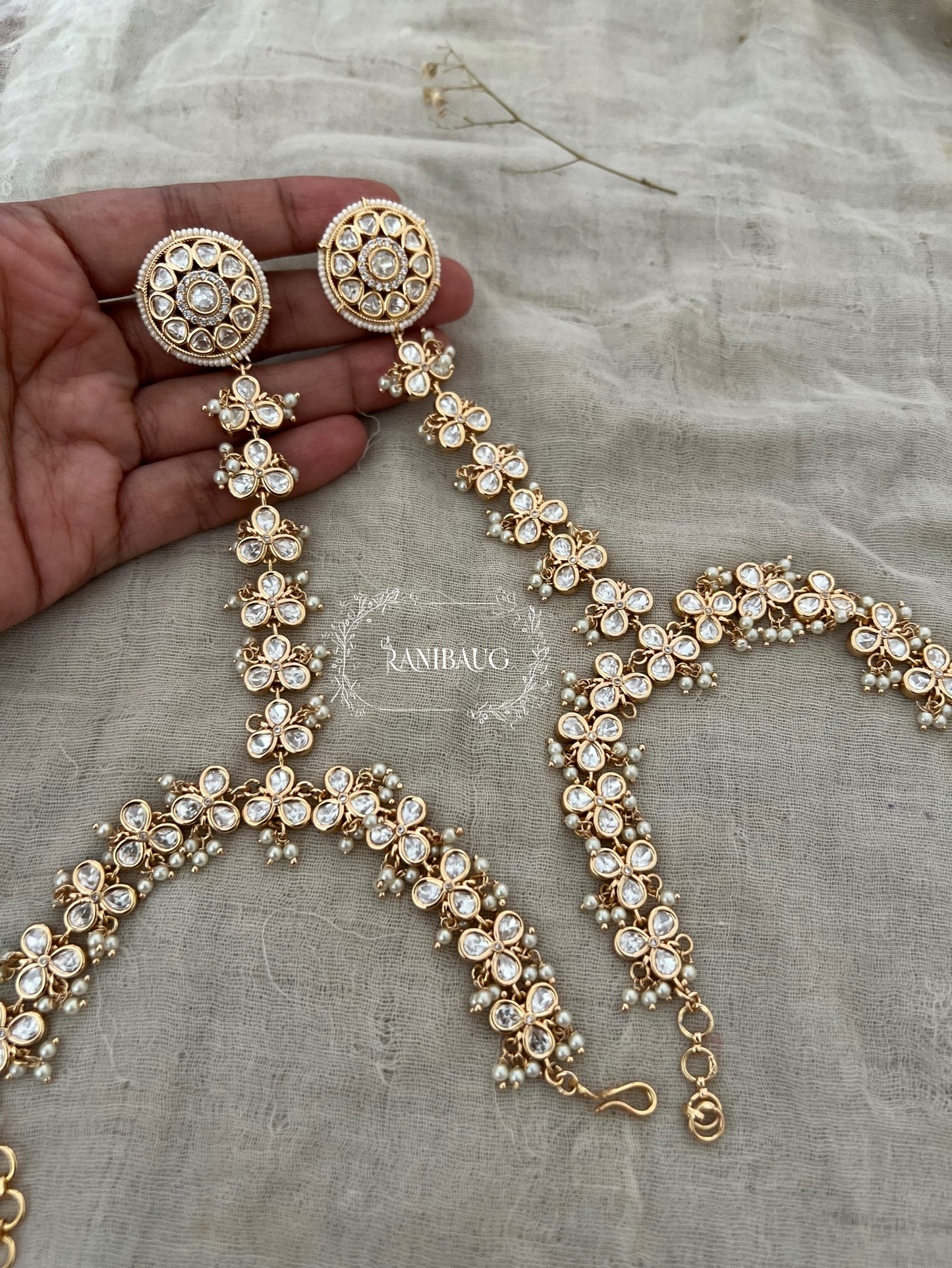 Bhavya Statement Luxury Gold Finish Polki Kundan Studded Hathphool Online | Ranibaug