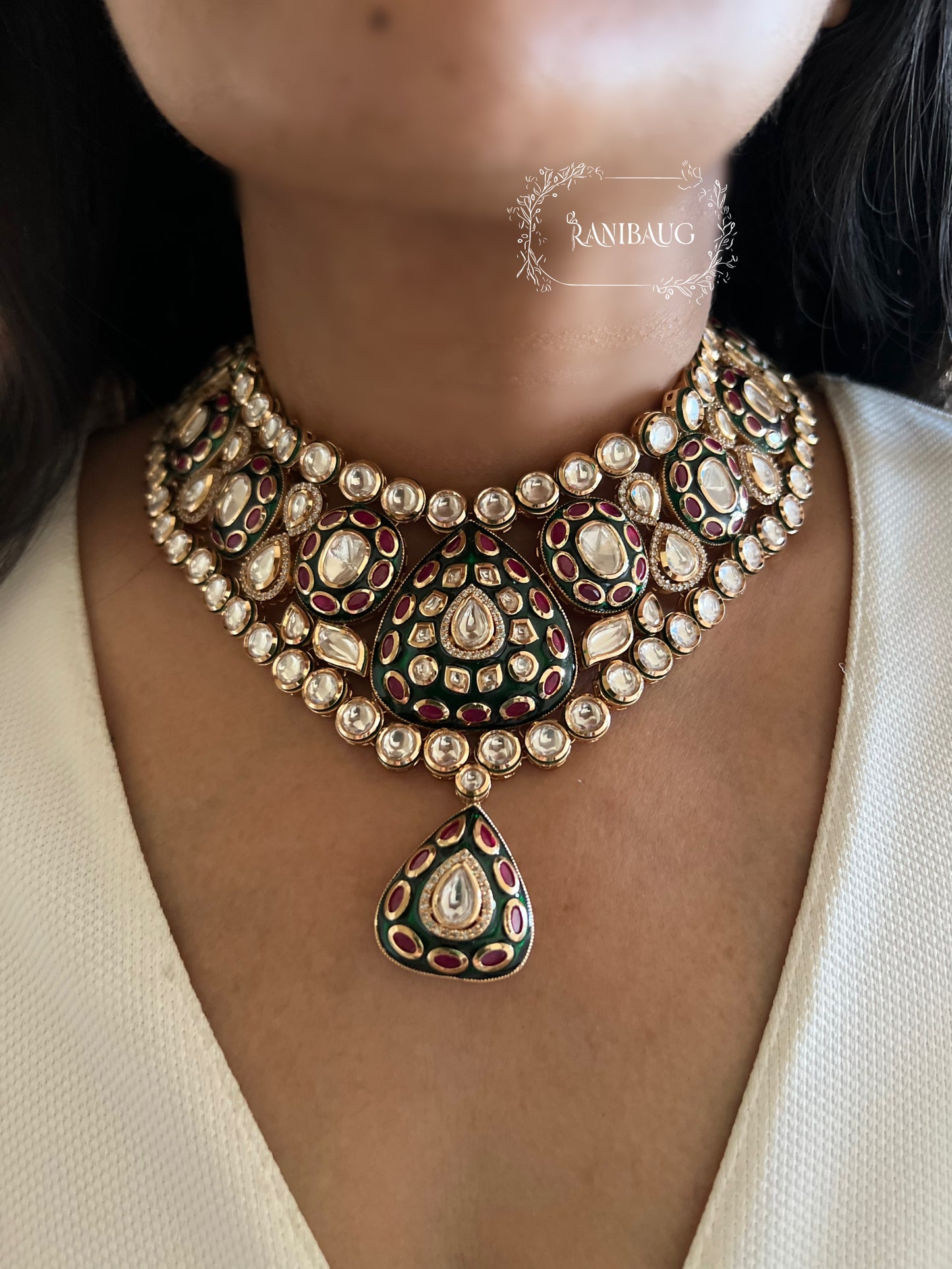 Chandni Polki Kundan Studded Matte Gold Finish Wedding Jewellery Set With Maang Tikka By Ranibaug