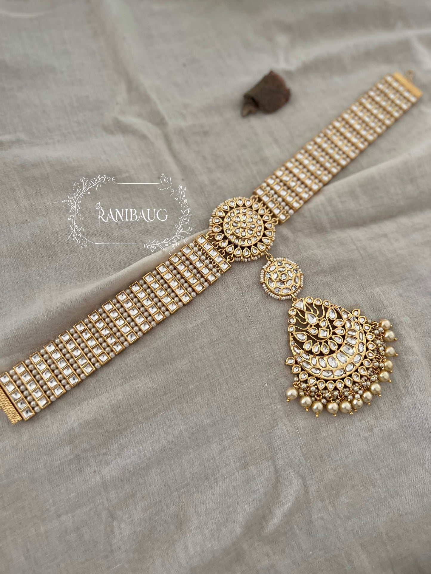 Chandni Premium Gold Royal Kundan Sheesh Phool Jewellery With Maang Tikka By Ranibaug