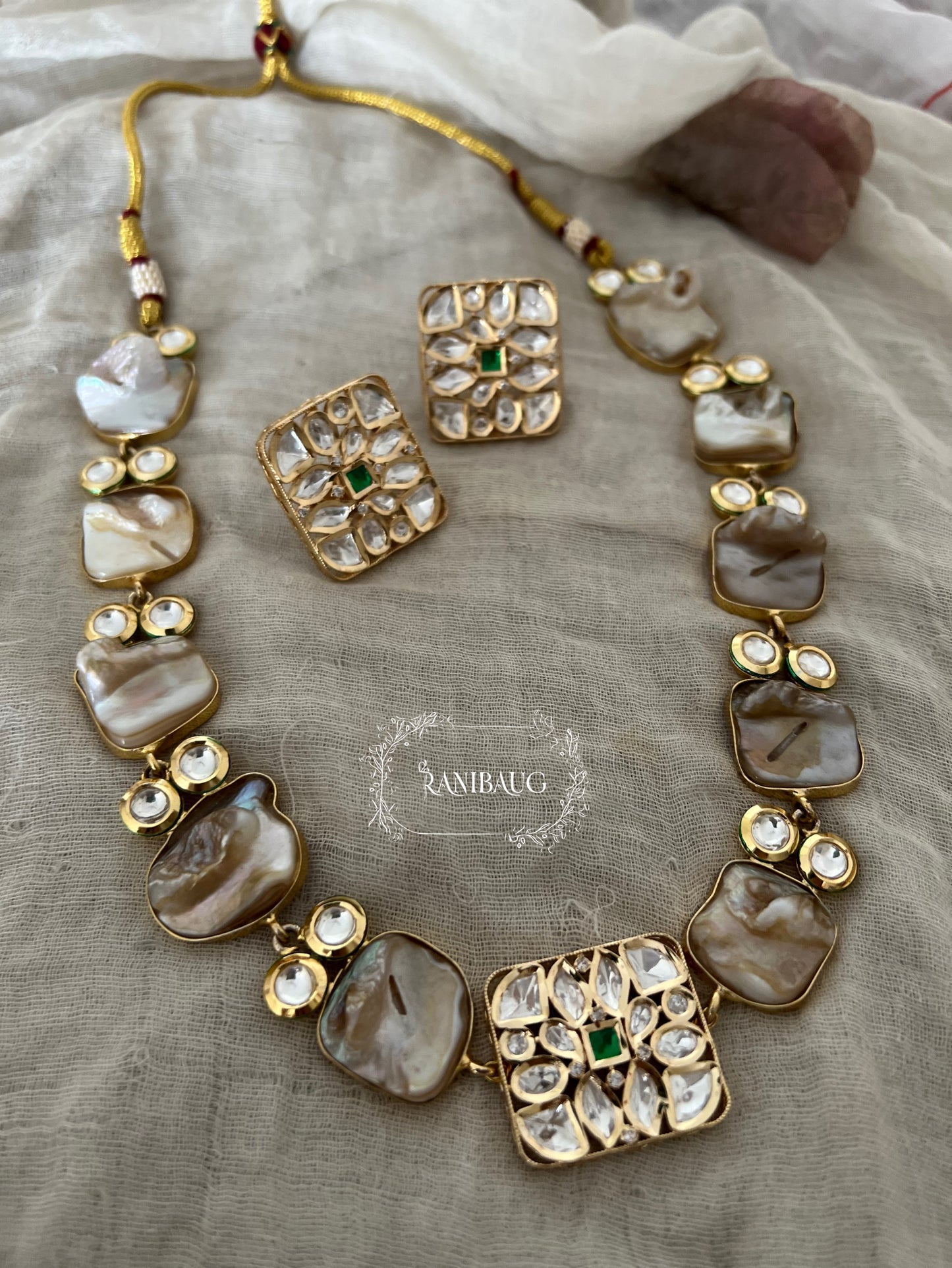 Chandrika Gold Finish Polki Studded Jewellery Set With Real Baroque Motifs By Ranibaug