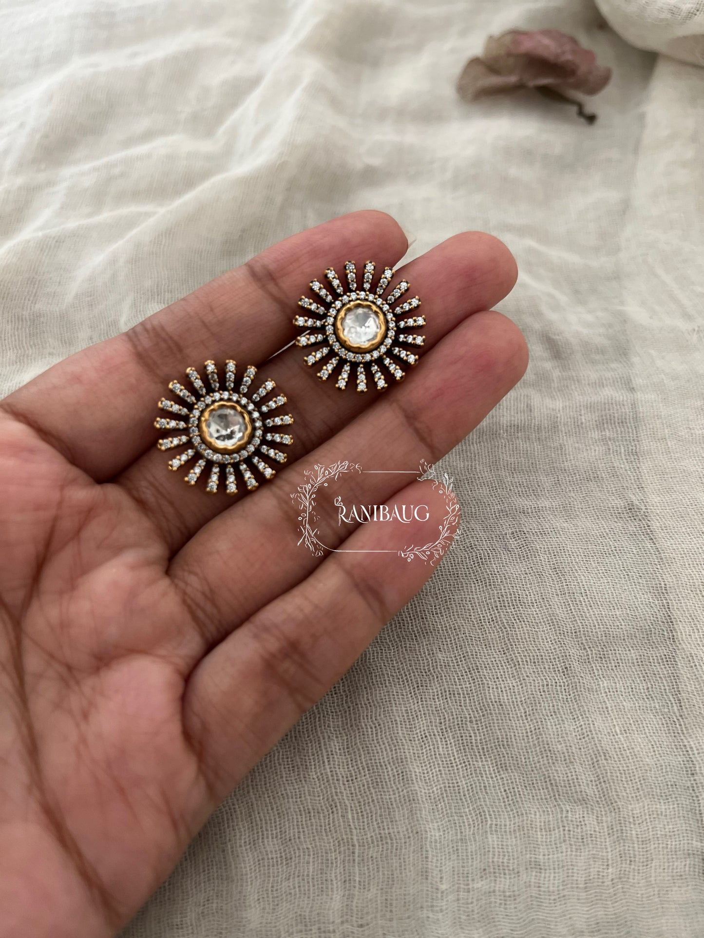 Chandrika Sunburst Inspired Victorian Finish Polki Kundan Studs By Ranibaug