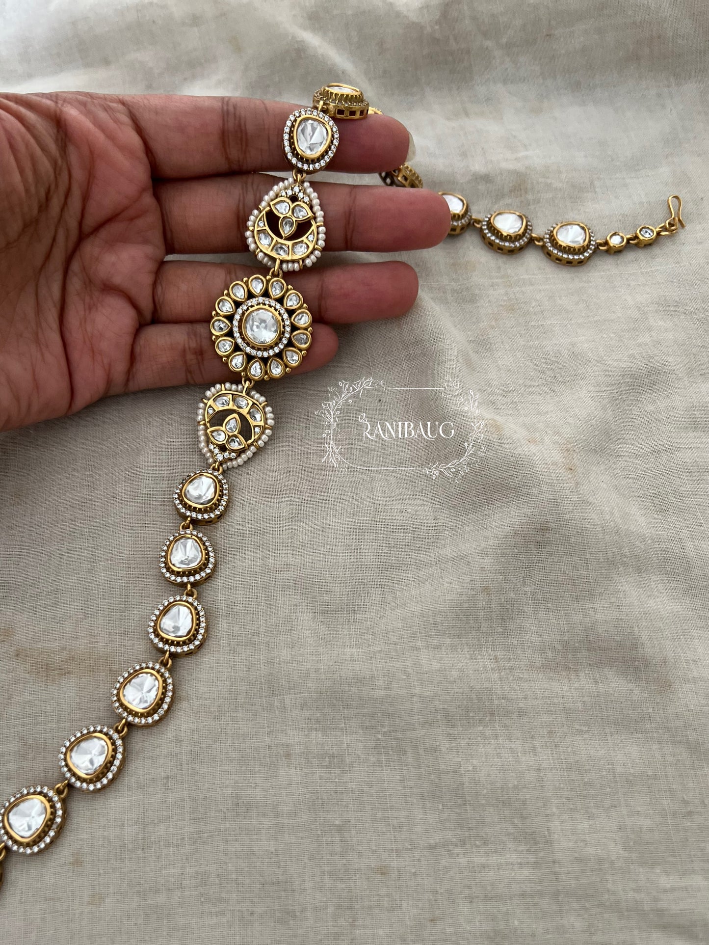 Chandrika Victorian Finish Kundan Floral Motif Sheeshpatti By Ranibaug