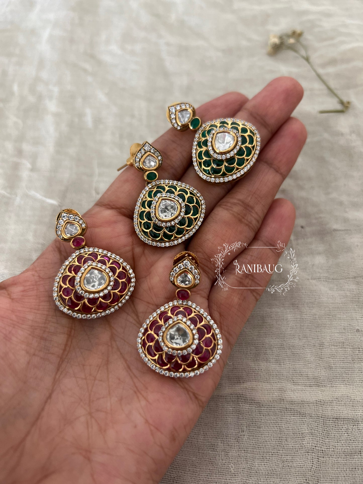 Chavi Meenakari Enamel Gold Finish Polki Studs For Wedding By Ranibaug