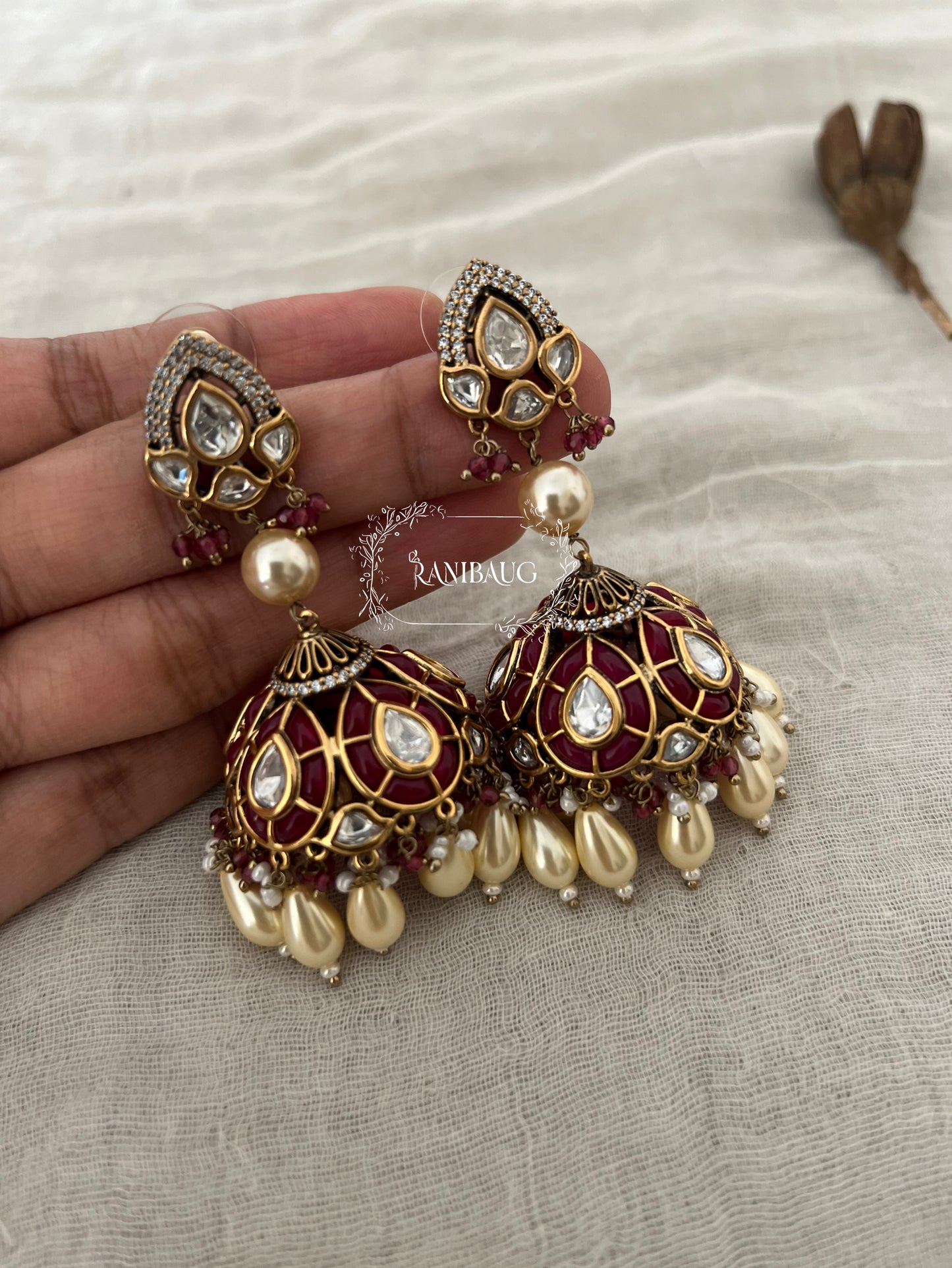 Chavi Temple-Inspired Polki Jhumkas | Ranibaug