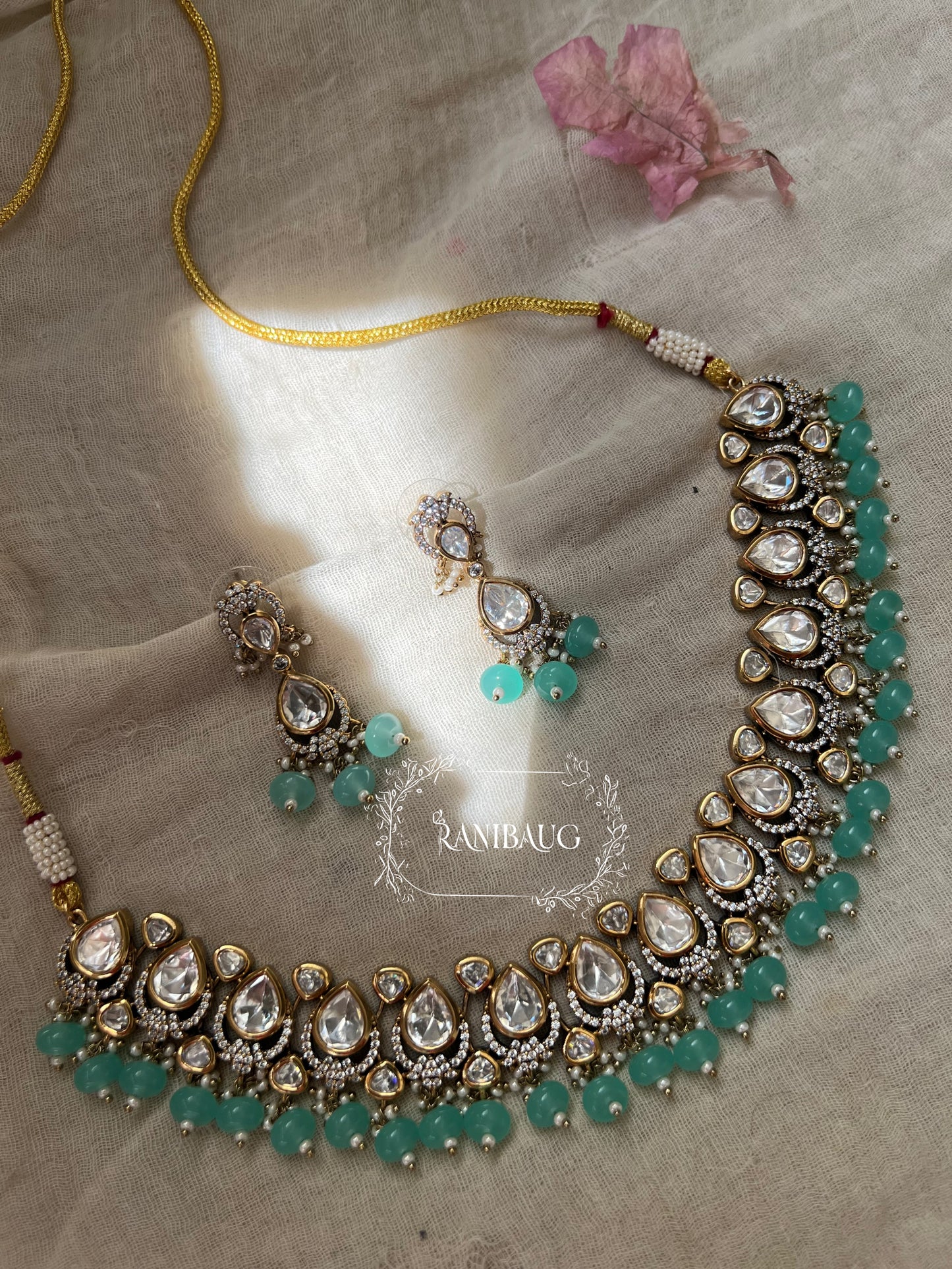 Chavvi Kundan Studded Victorian Necklace Jewellery Set By Ranibaug