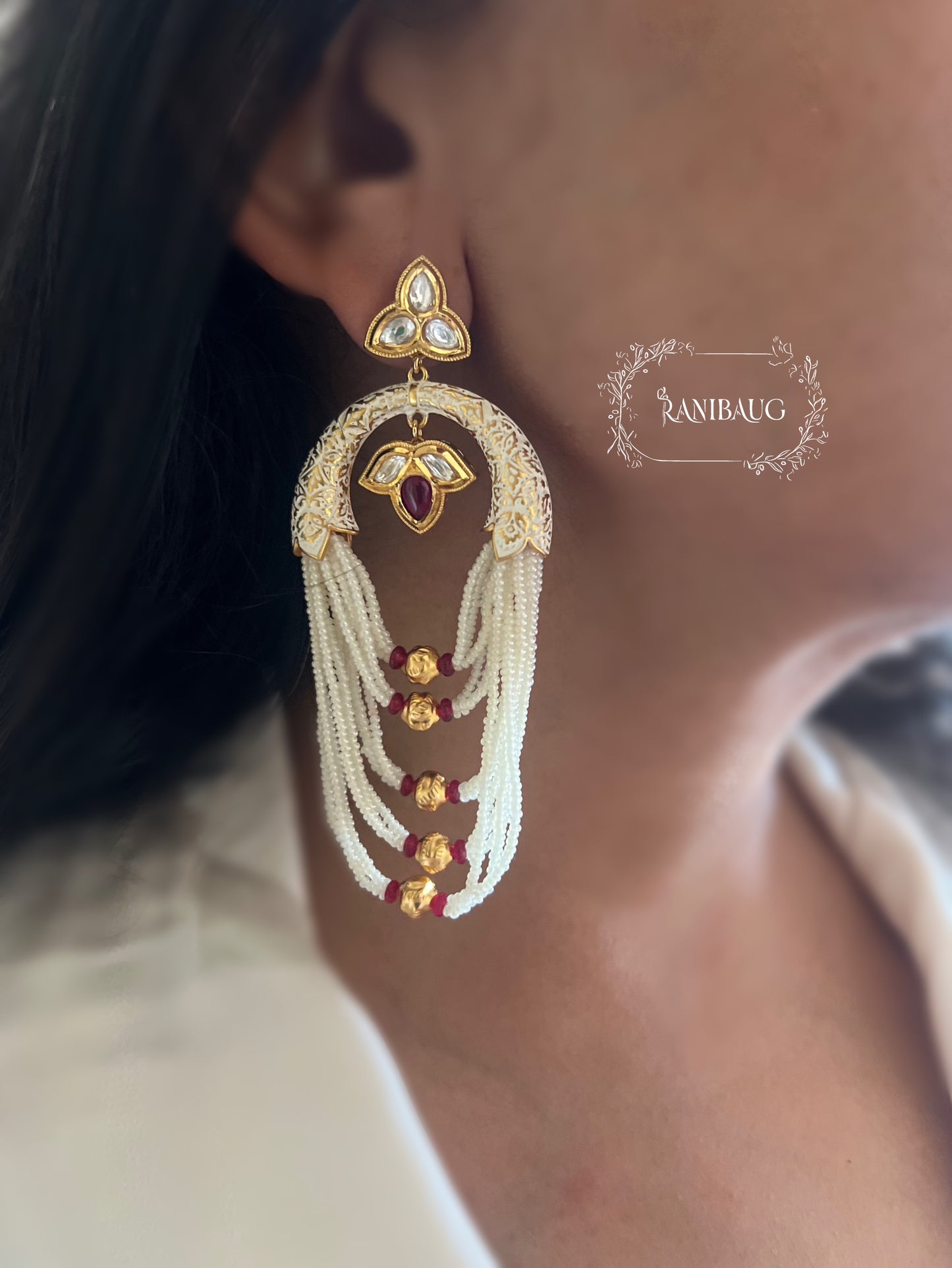 Dipti Designer Gold Plated Designer Pearl Fringe Earrings By Ranibaug
