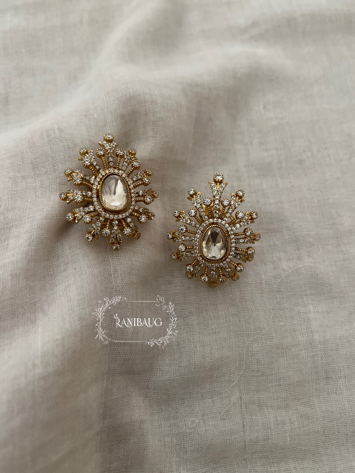 Dua Polki Radiant Starburst Statement Ear Studs By Ranibaug