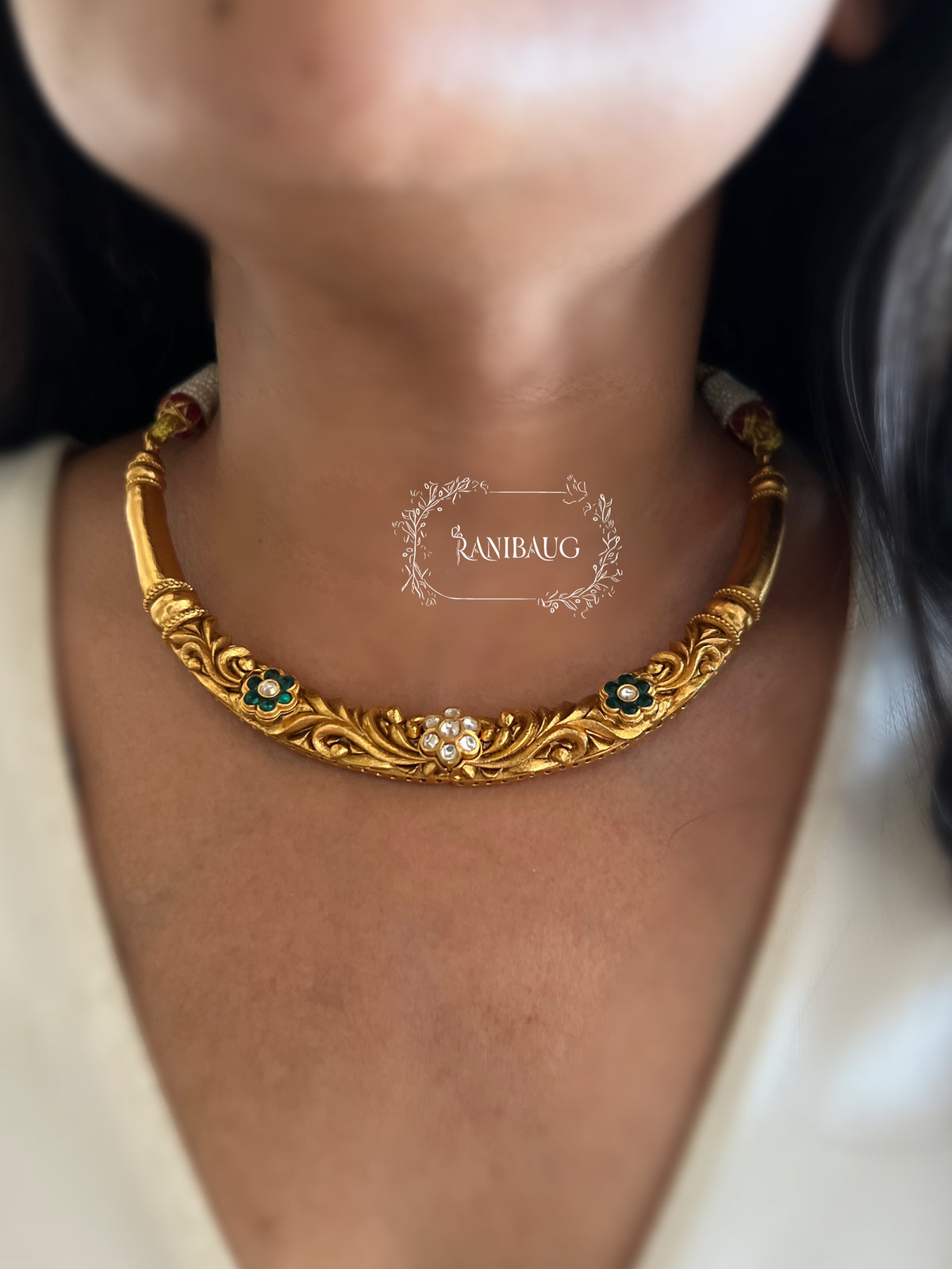 Rajvanshi Gold Finish Kundan Hasli Studded Heritage South Temple Jewellery By Ranibaug
