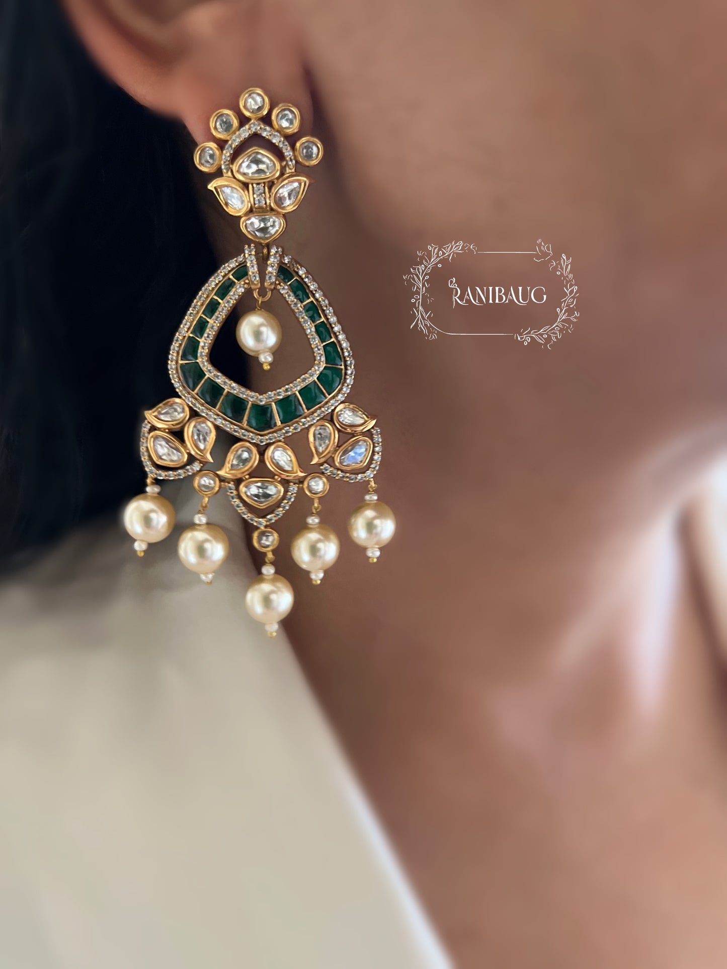 Era Polki Kundan Studded Chandbali Featuring Rich Pearl Accents By Ranibaug