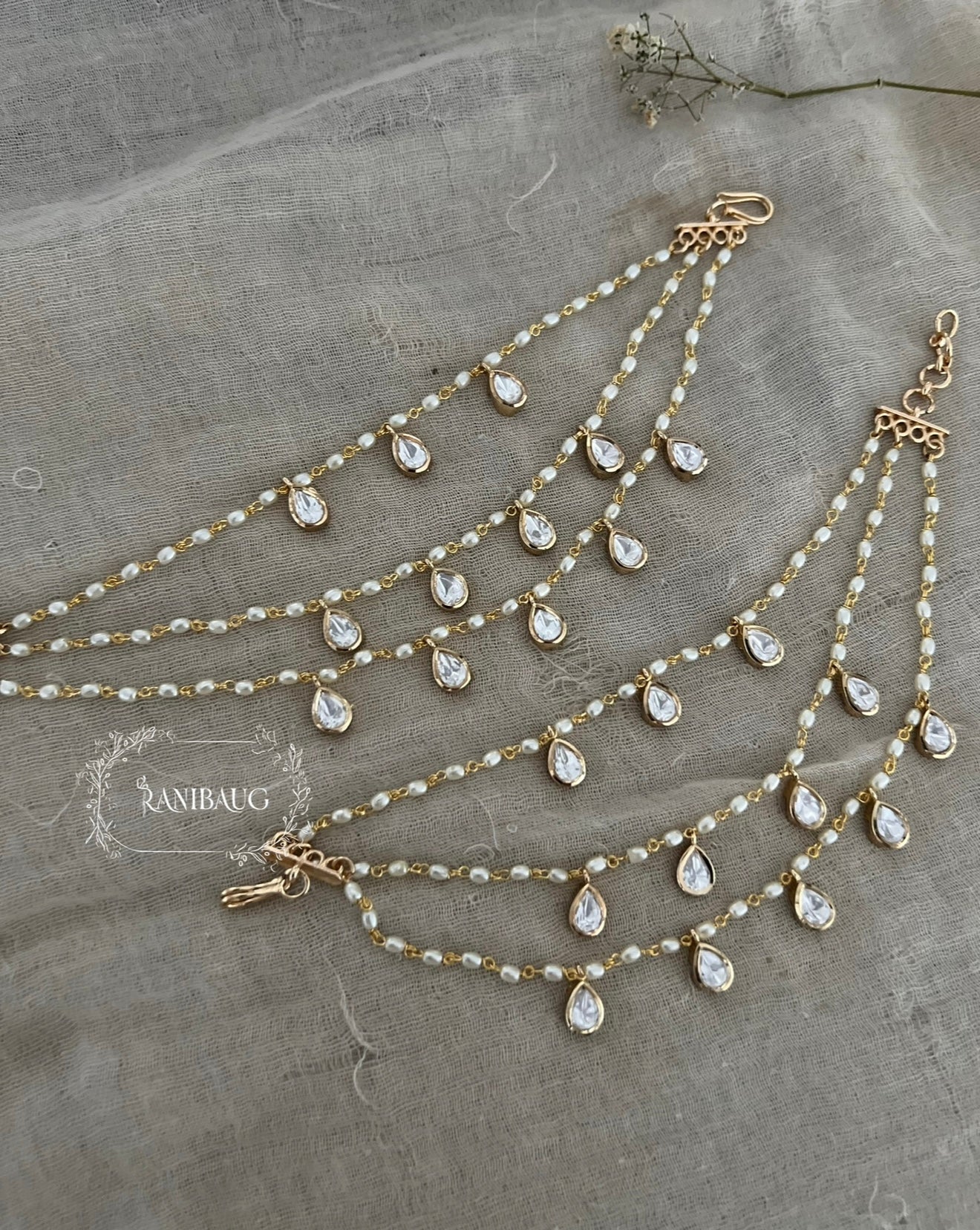 Mihira Gold And Pearl Trendy Hair Chain Jewelry By Ranibaug