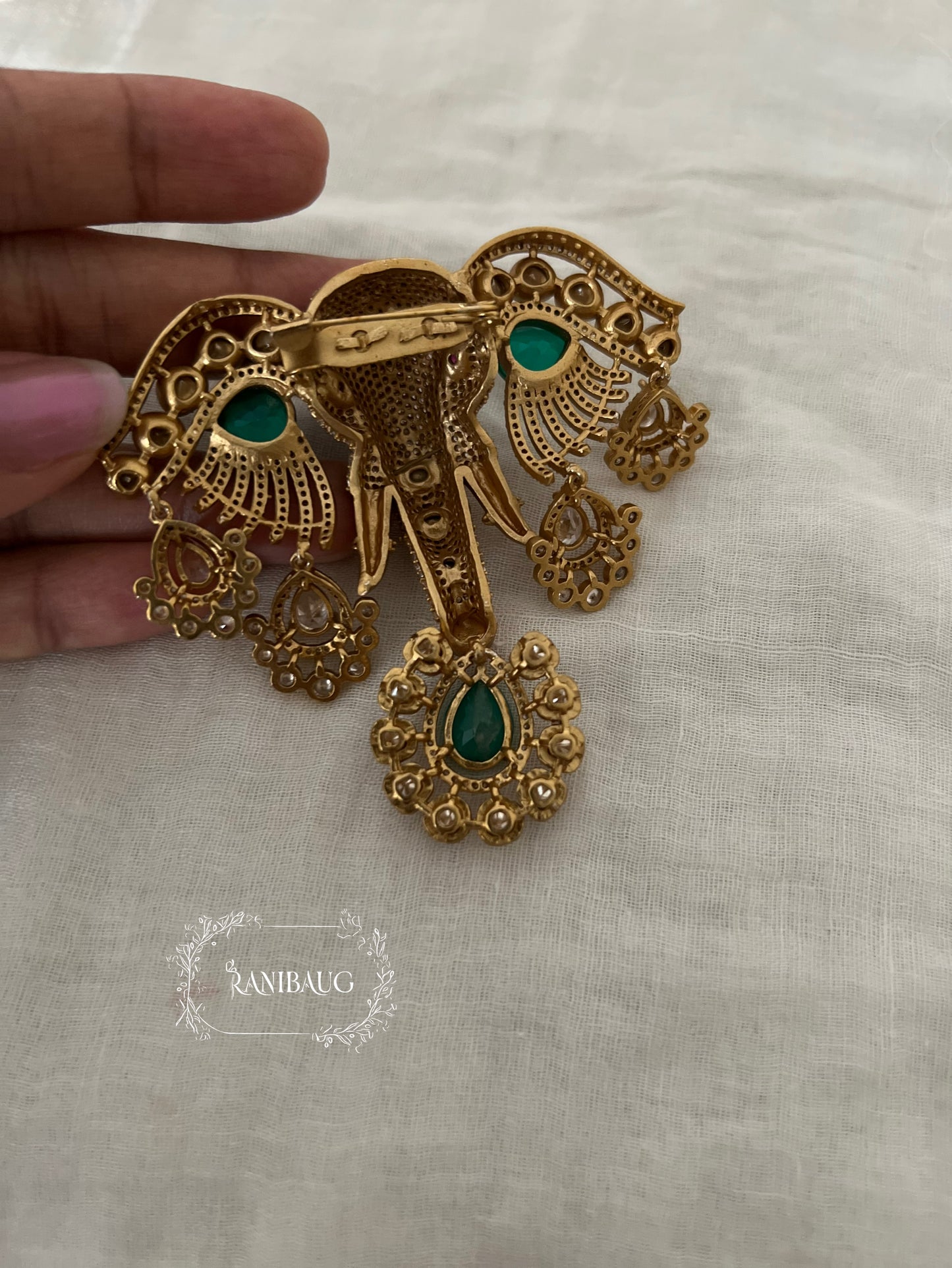 Gajmukut Royal Gold Finish Heritage Style Kundan Studded Statement Brooch Jewelry By Ranibaug