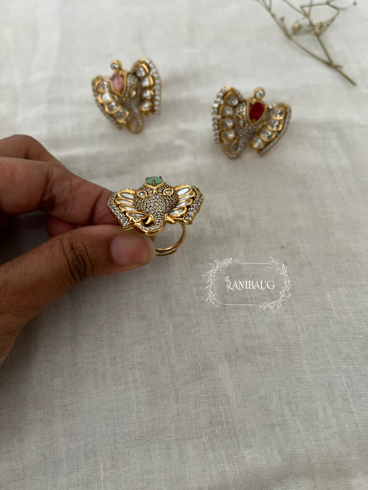 Gajraj Elephant Kundan Motif Designer Festive Ring By Ranibaug