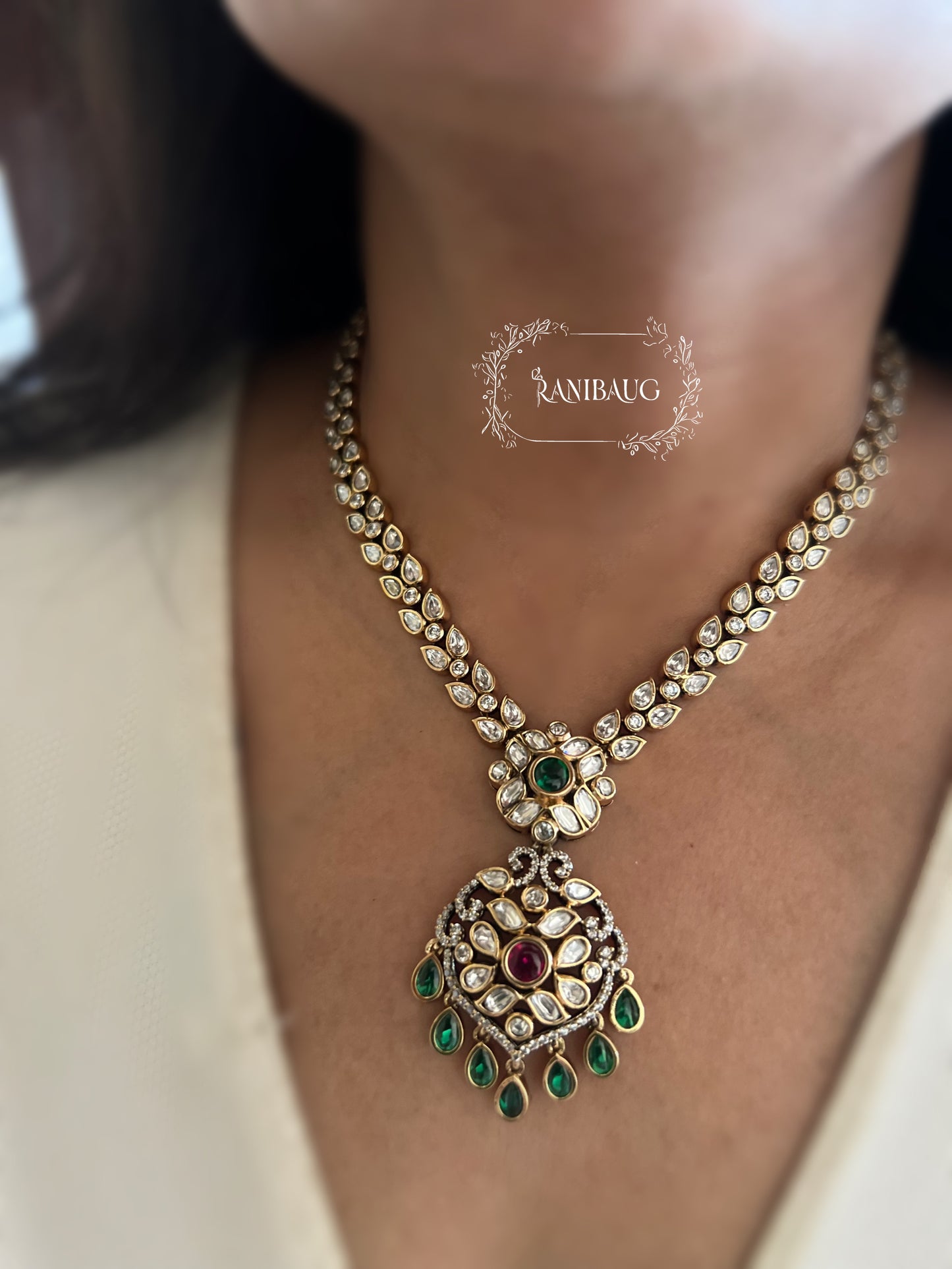 Gayatri Vintage Victorian Mossainite Polki Long Necklace Set By Ranibaug | 2025 2026