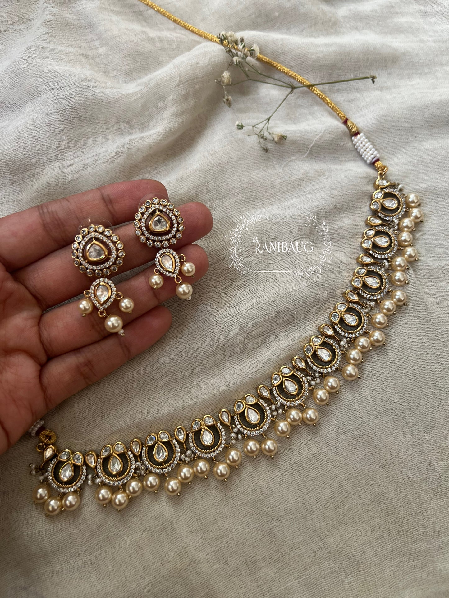 Hamsini Victorian Polki Kundan Choker Necklace Set For Women By Ranibaug