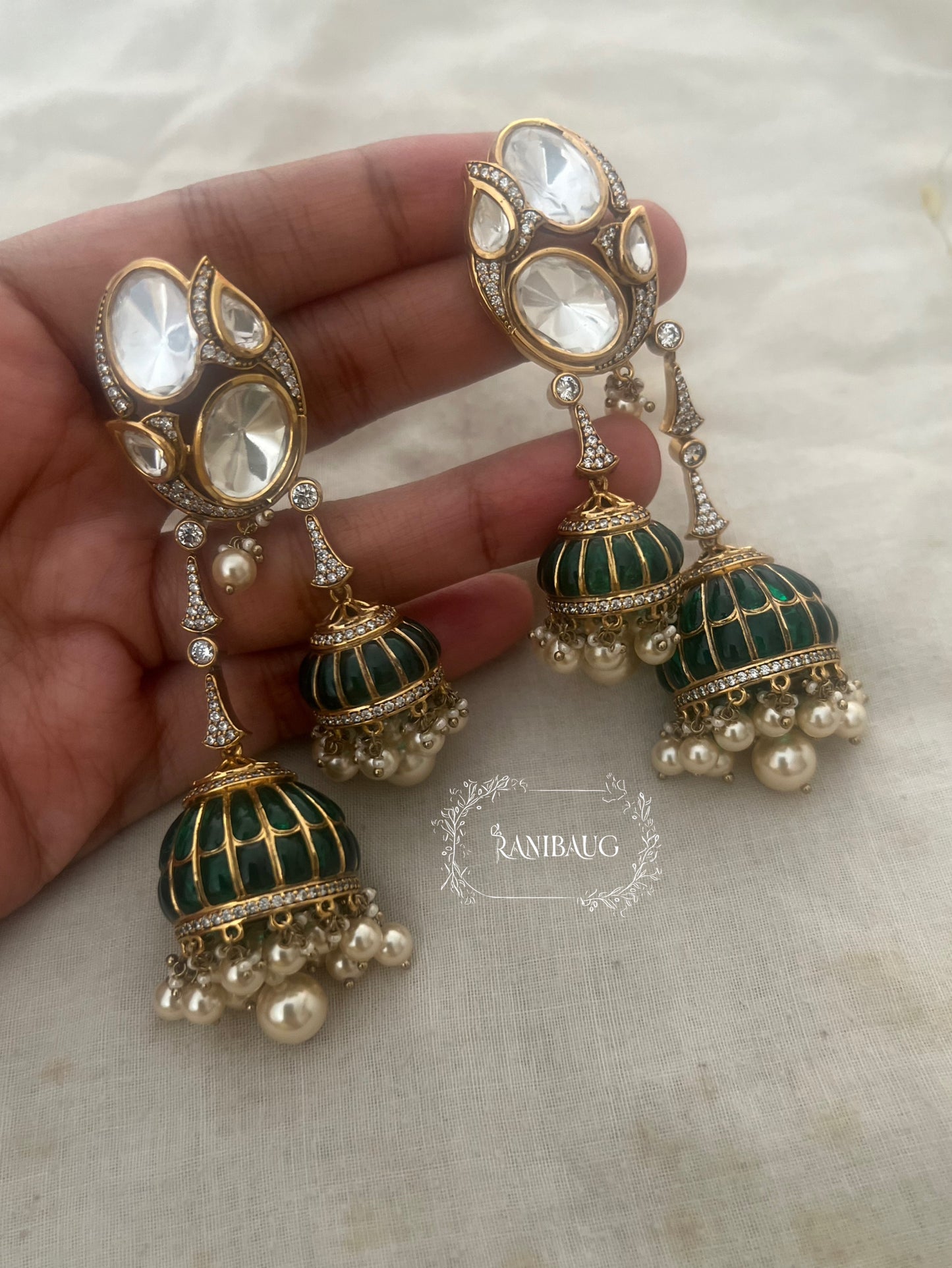 Haneet Long Layered Tassel Jhumki Kundan Studded Antique Gold Finish Bridal Earrings By Ranibaug