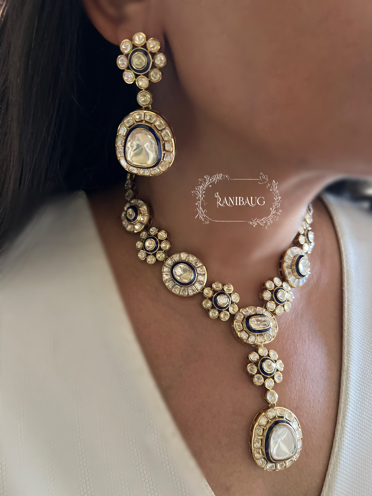 Harika Mossainite Polki Gold Finish Jewellery Set By Ranibaug