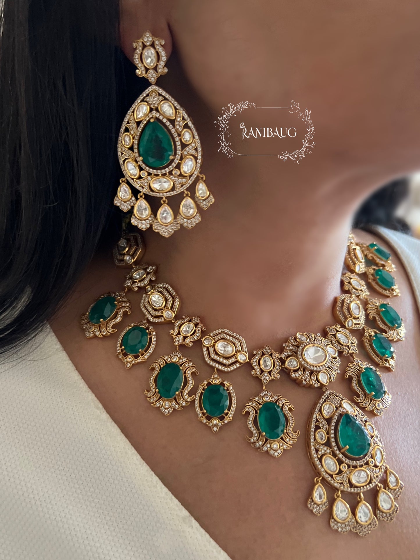 Harsha Royal Gemstone Polki Studded In Rich Gold Finish Jewellery Set By Ranibaug