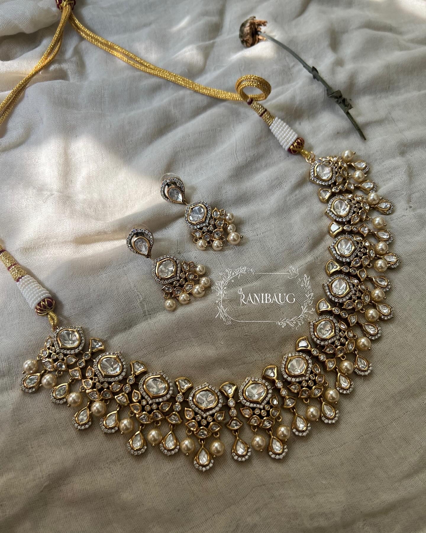 Himani Polki Kundan Necklace Set Adorned With Creamy Pearls For A Rich Look | A Statement Piece By Ranibaug