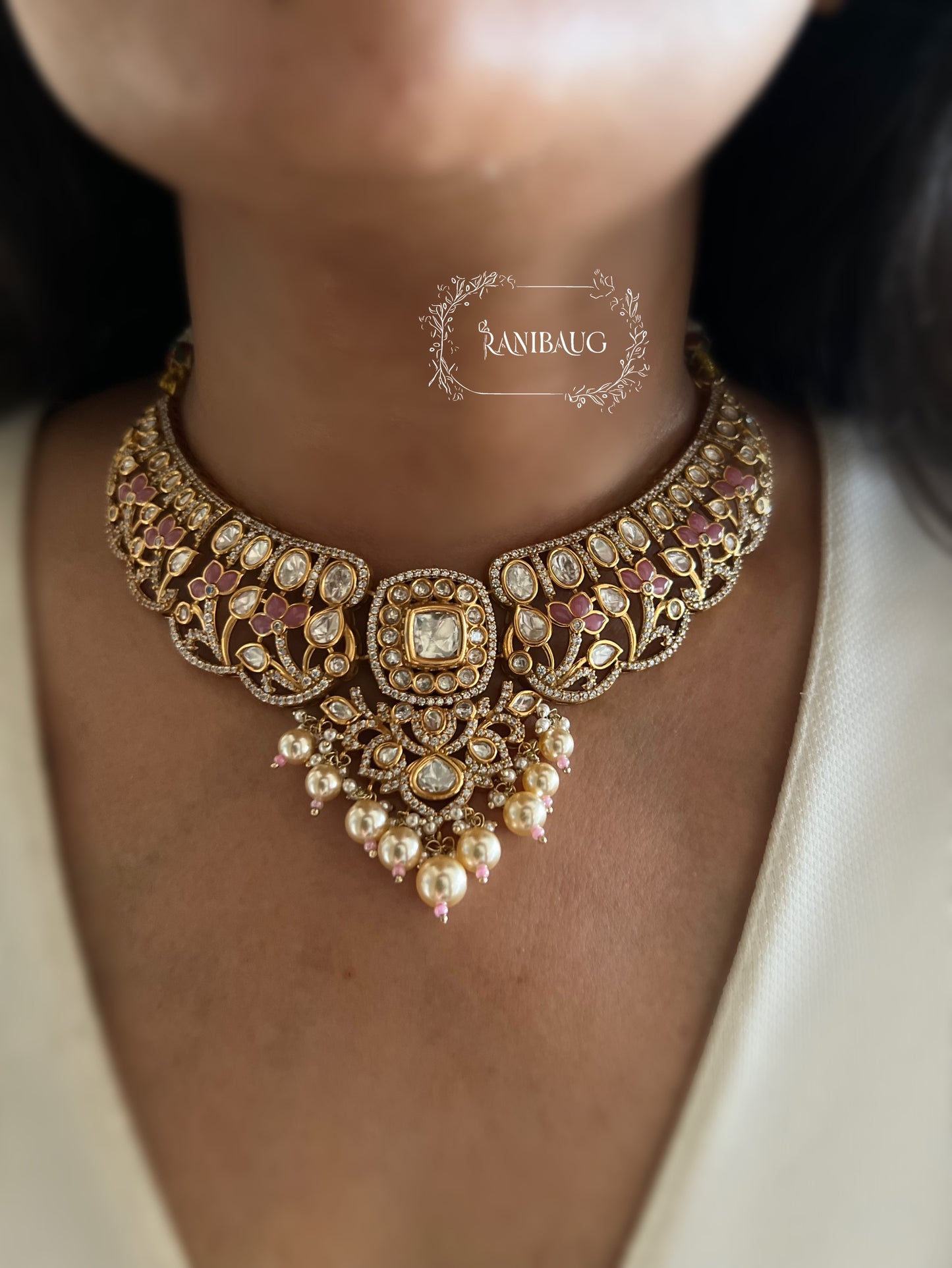 Kiyani Polki Designer Classic Victorian Gold Finish Necklace Set By Ranibaug (Copy)