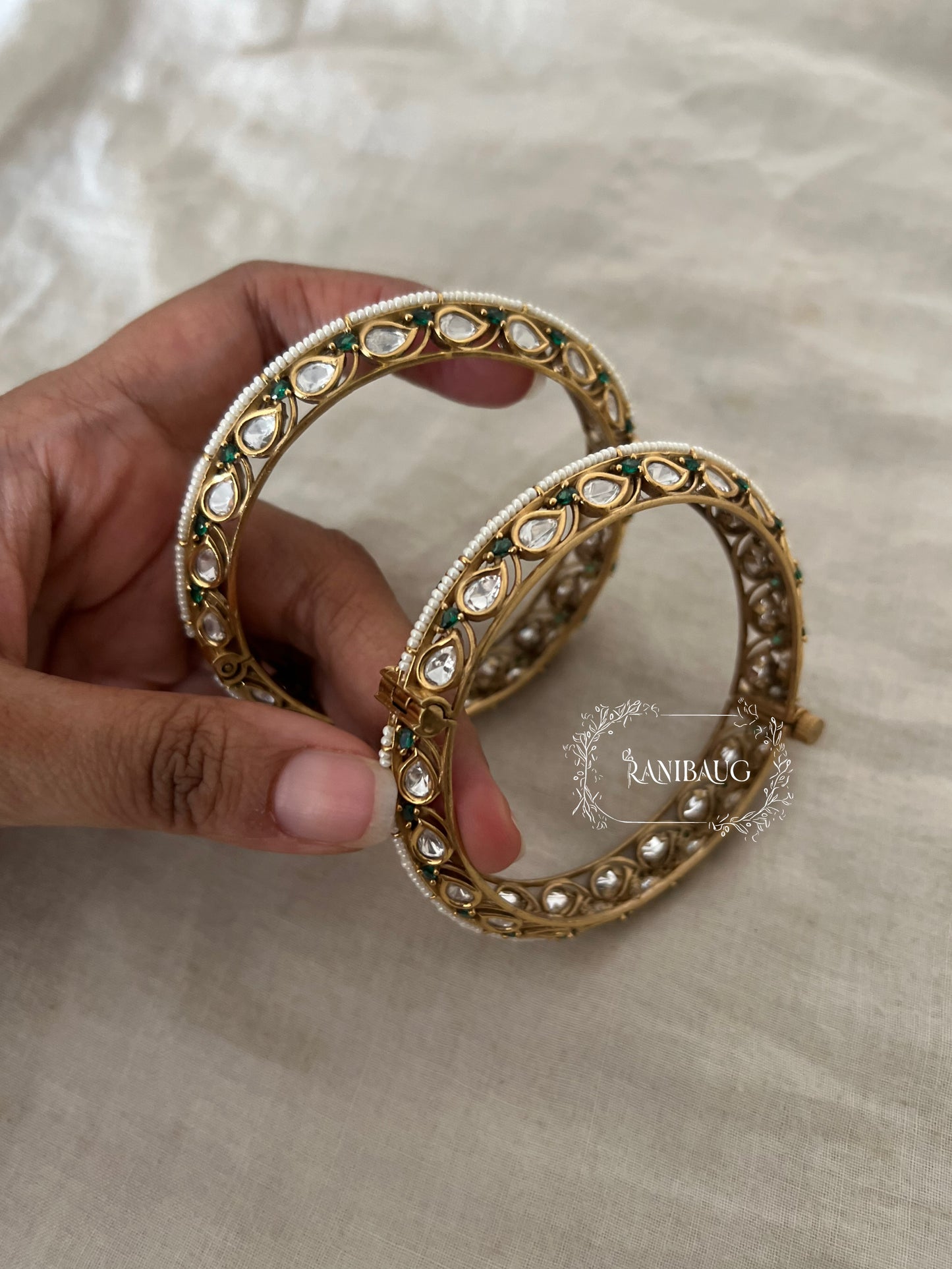 Nishi Bridal Polki Kundan Gold Plated Bangle Set By Ranibaug